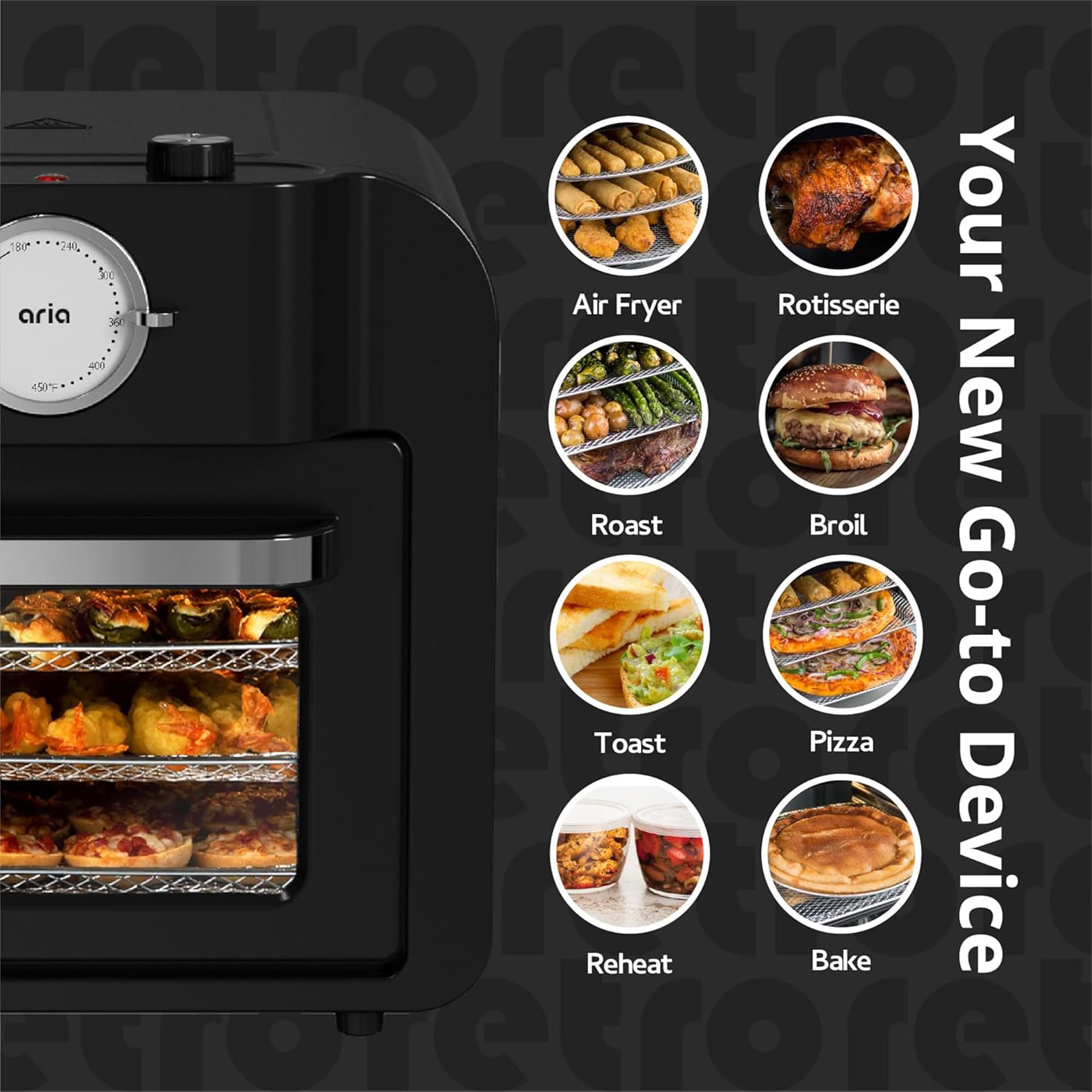 Foto 7 pulgar | Horno Air Fryer Aria Retro 17qt, Funcionalidad 4 En 1 - Venta Internacional.