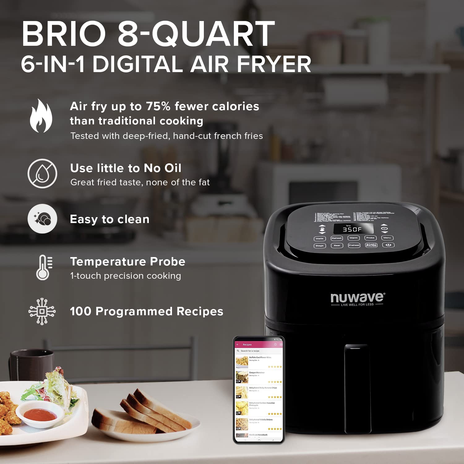 Foto 3 pulgar | Air Fryer Nuwave Brio 8l 1800w 100 Presets - Termómetro Inteligente - Venta Internacional.