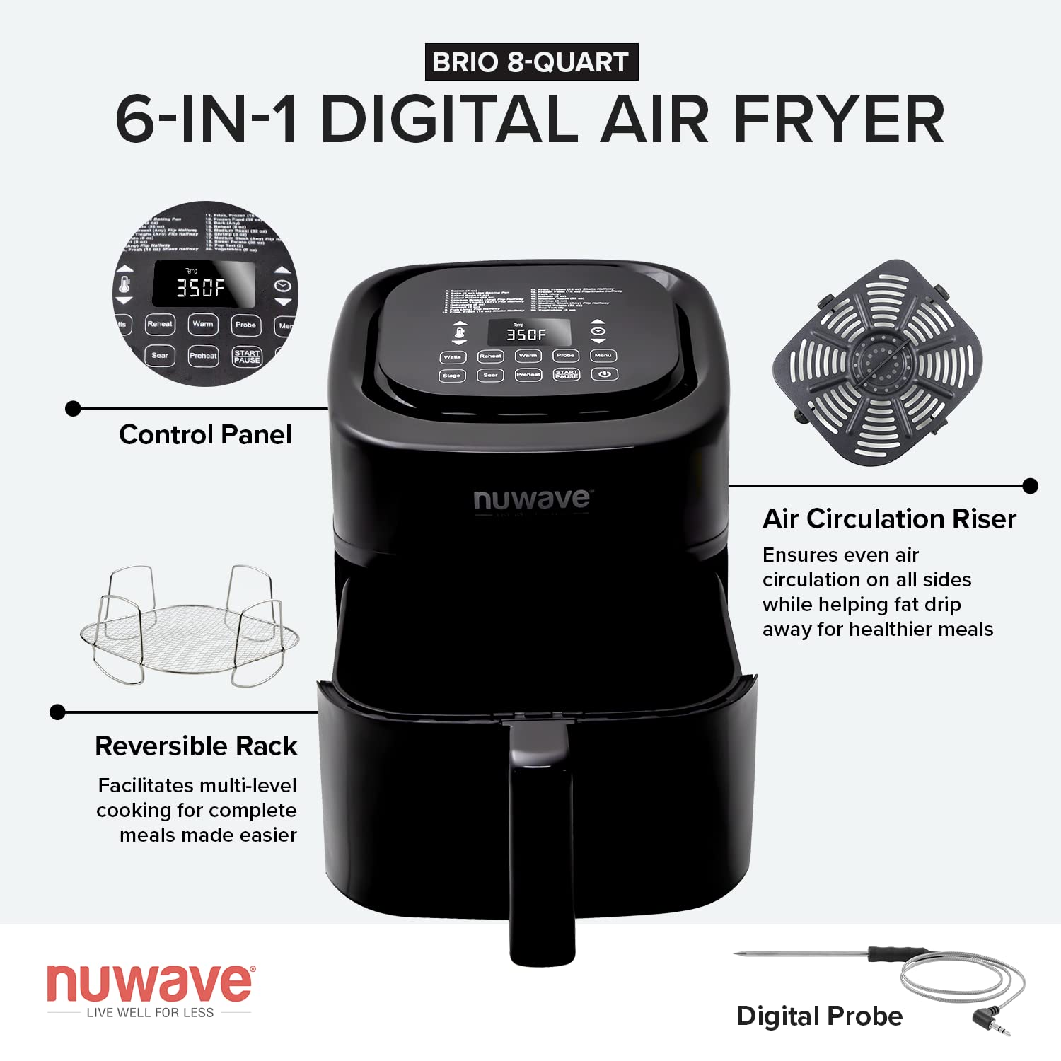 Foto 4 pulgar | Air Fryer Nuwave Brio 8l 1800w 100 Presets - Termómetro Inteligente - Venta Internacional.