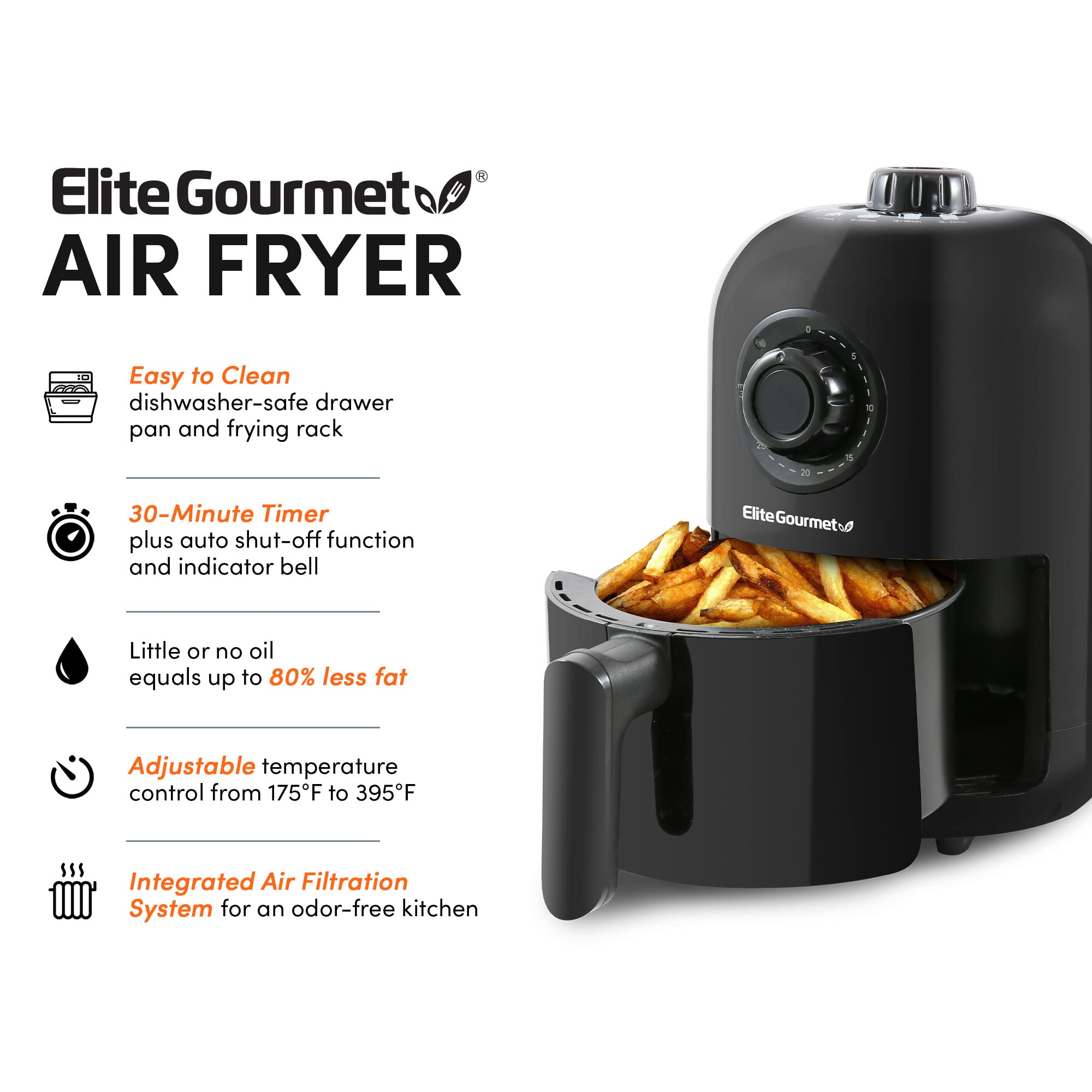 Foto 6 pulgar | Freidora Elite Gourmet Eaf-1121x 1,1 L 1000 W Negra - Venta Internacional.