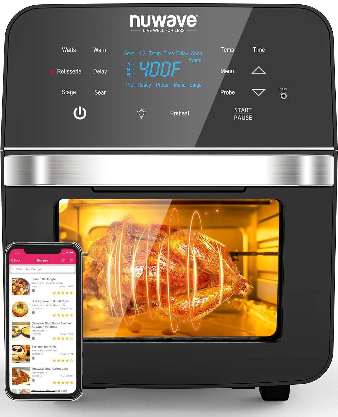 Horno Air Fryer Nuwave Brio De 15.5 Cuartos De Galón, Tamaño Familiar Extra Grande - Venta Internacional.