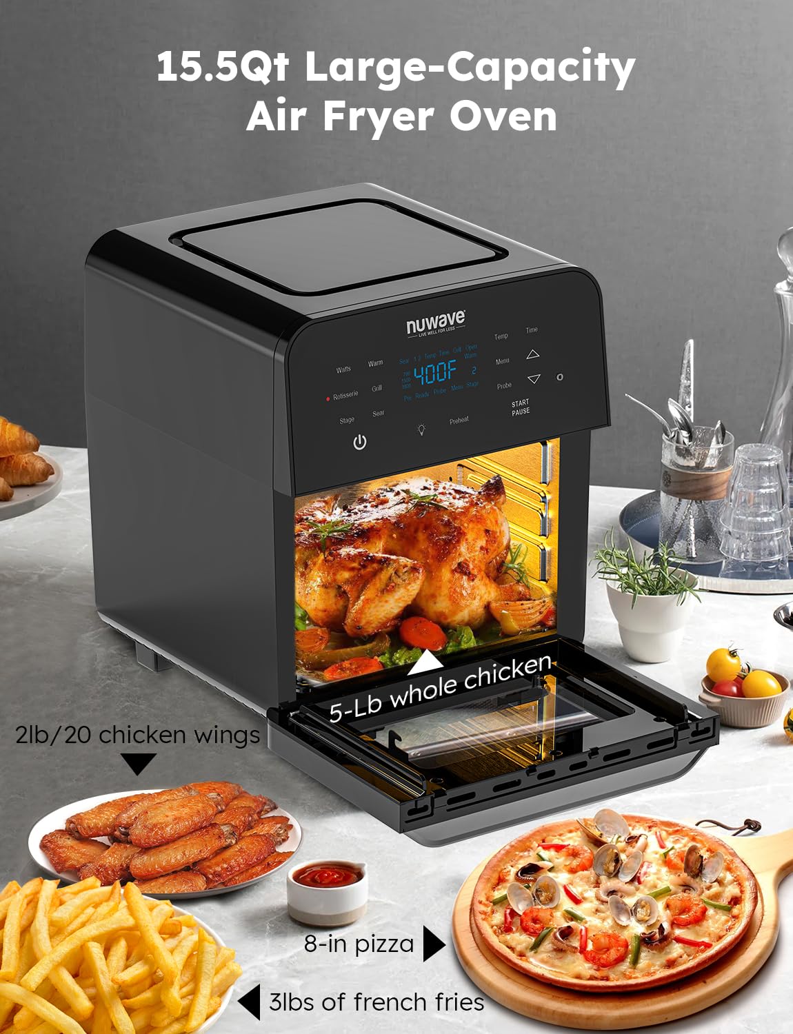 Foto 5 pulgar | Horno Air Fryer Nuwave Brio De 15.5 Cuartos De Galón, Tamaño Familiar Extra Grande - Venta Internacional.