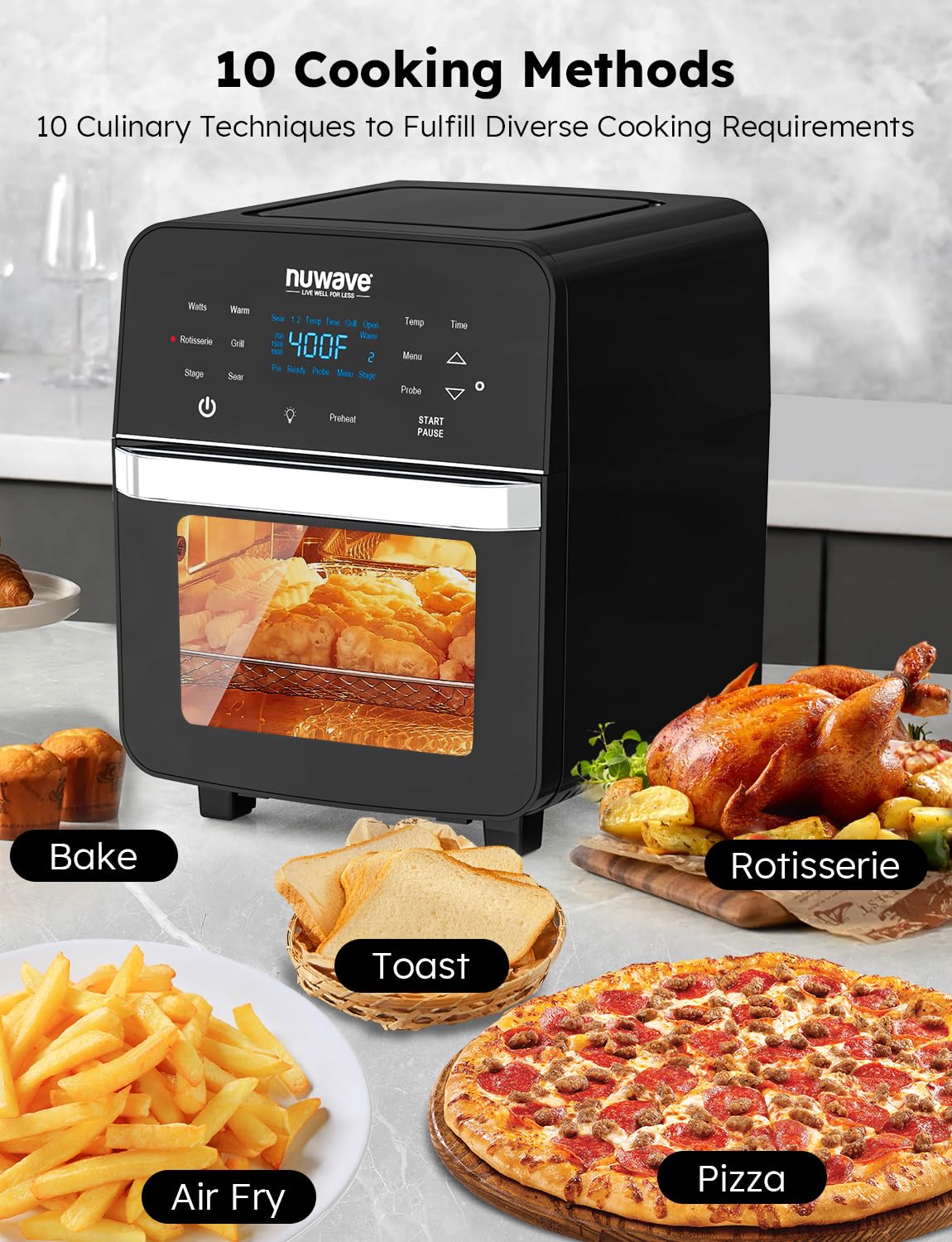 Foto 8 pulgar | Horno Air Fryer Nuwave Brio De 15.5 Cuartos De Galón, Tamaño Familiar Extra Grande - Venta Internacional.