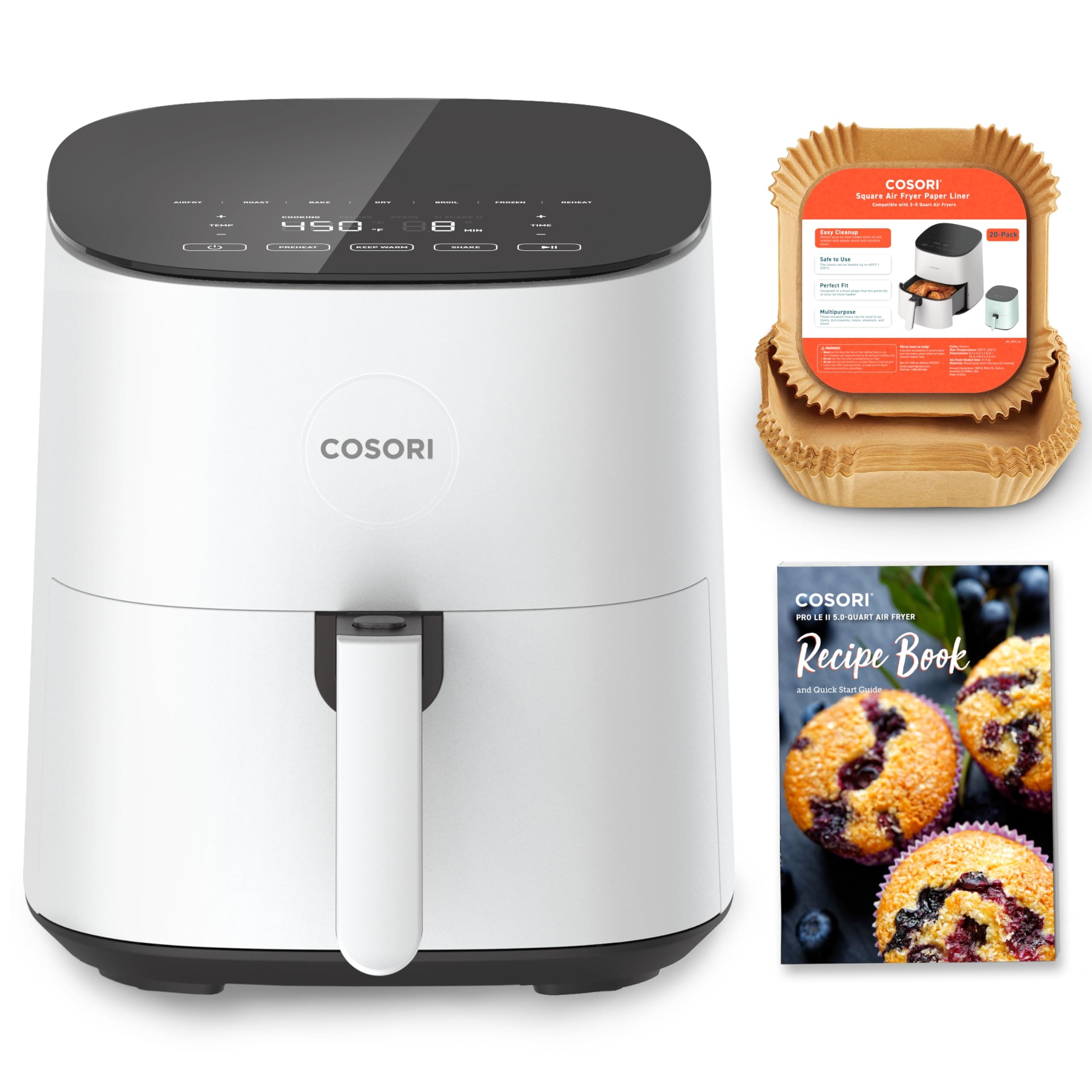 Freidora Cosori Air Fryer Pro Le De 5 Cuartos De Galón Con 20 Forros, Color Blanco - Venta Internacional. $3,175