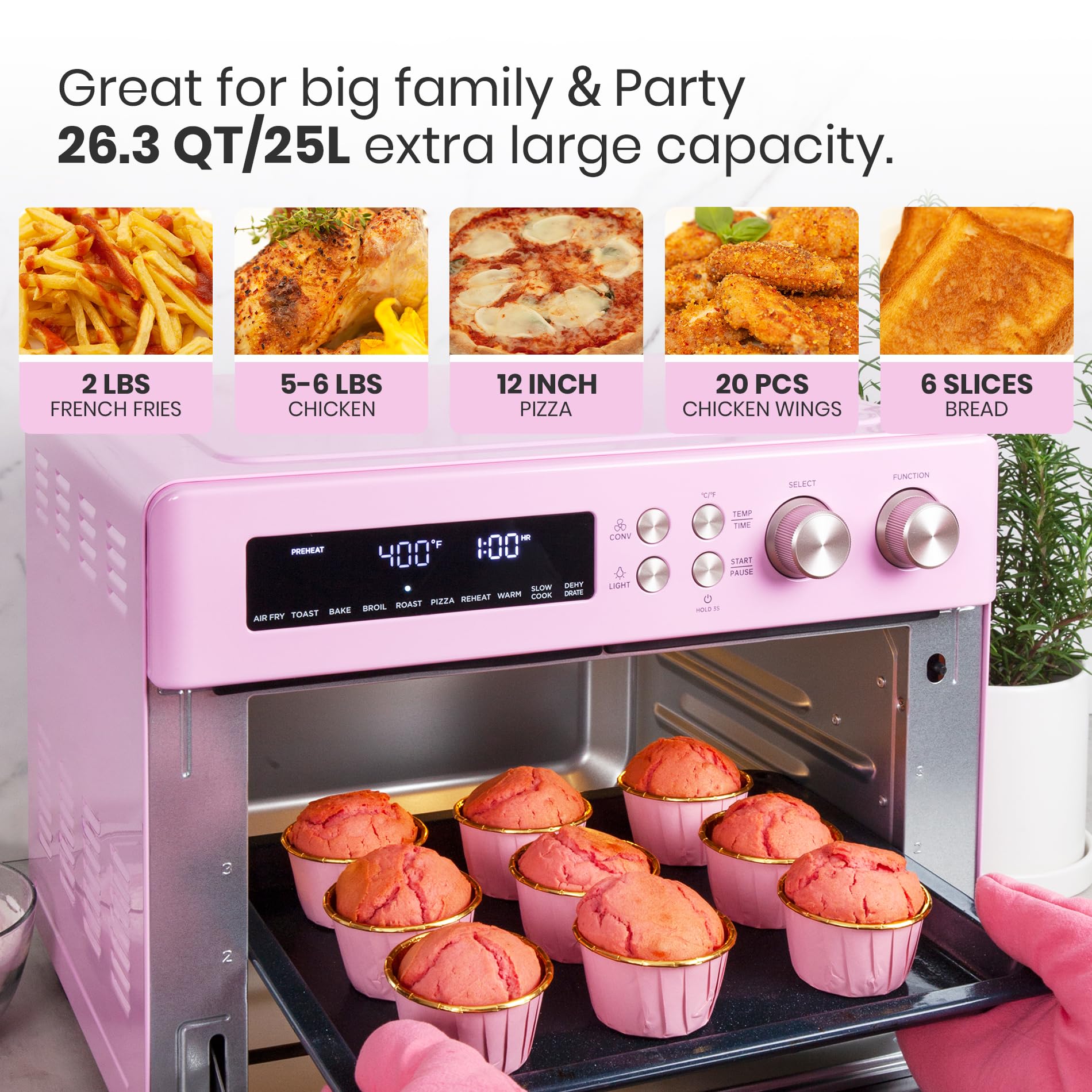 Foto 6 pulgar | Horno Tostador Air Fryer Val Cucina Estilo Retro 10 en 1 Rosa - Venta Internacional