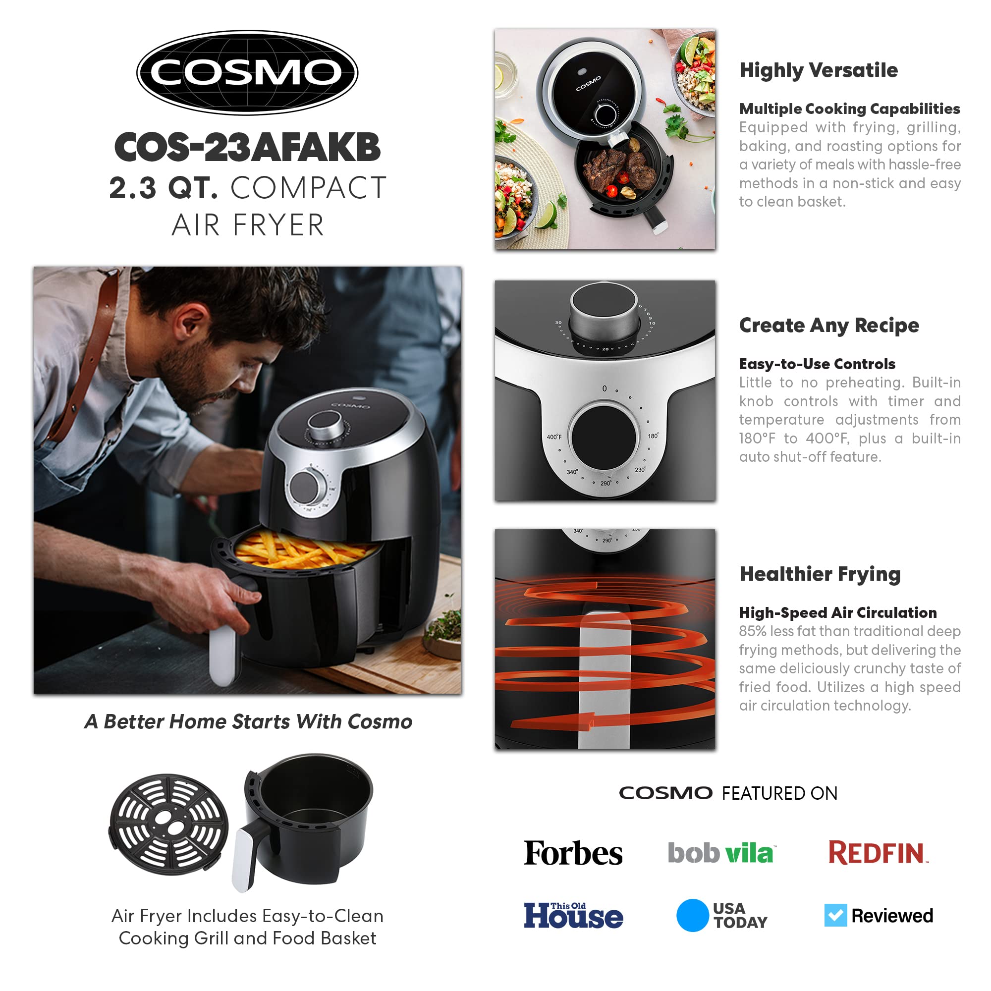 Foto 4 pulgar | Freidora de Aire Cosmo 2.3 L 1000 w con Control de Temperatura - Venta Internacional
