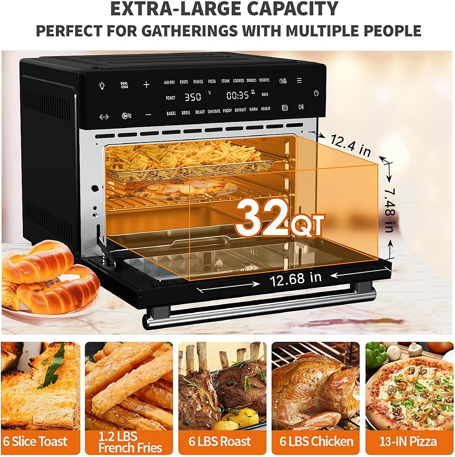Foto 4 pulgar | Horno Tostador Kitchen in the box 32 L 1800 W 18 En 1 - Venta Internacional