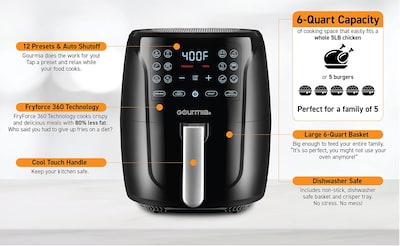 Foto 6 | Horno Air Freyer Gourmia Fry Force Gaf686 6l 1500w Negro - Venta Internacional