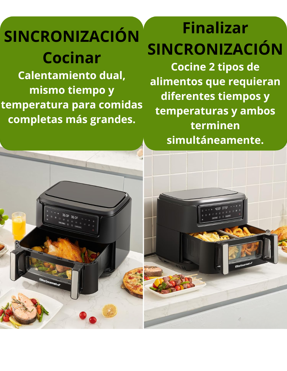 Foto 3 pulgar | Horno Freidora Elite Gourmet 10.4 l Capacidad Doble Zona  Negro