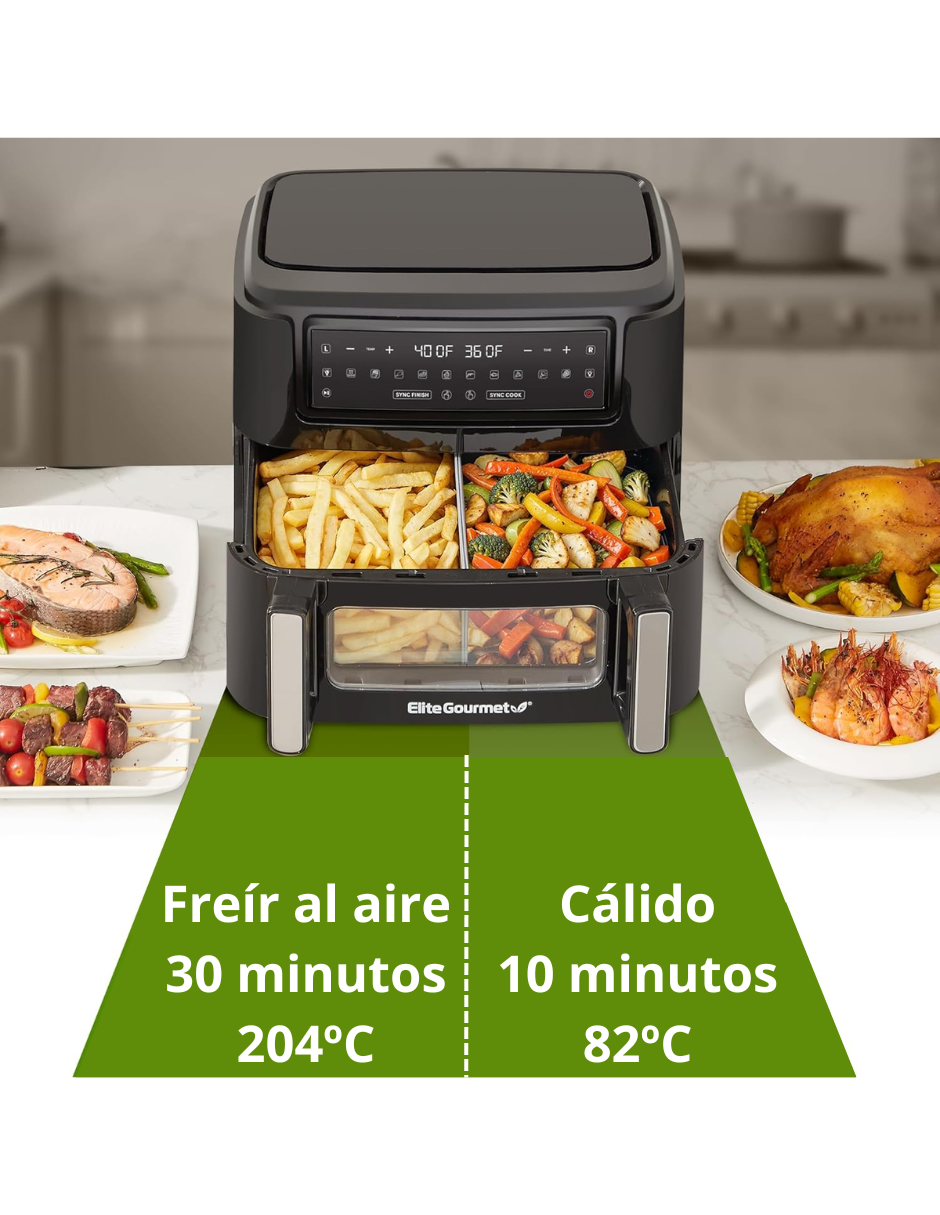 Foto 9 pulgar | Horno Freidora Elite Gourmet 10.4 l Capacidad Doble Zona  Negro