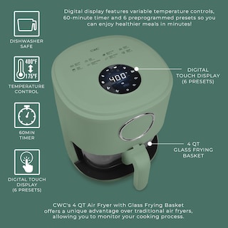 Foto 3 | Cesta De Vidrio Air Fryer Cook With Color, 4 L, 1200 W, Apta Para Lavavajillas - Venta Internacional.
