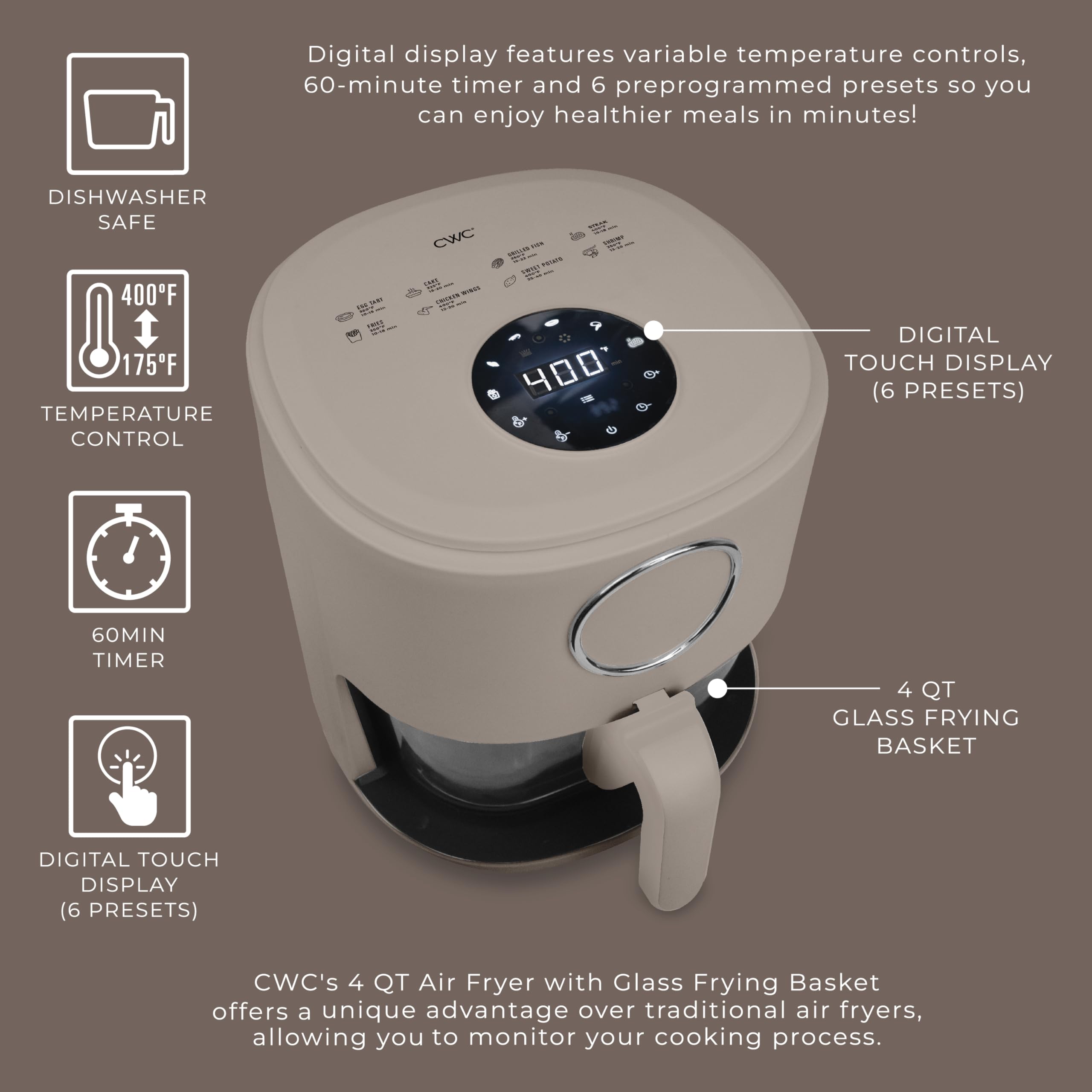 Foto 4 pulgar | Air Fryer Cook Con Color, 1200 W, 4 Litros, Cesta De Vidrio Con Diseño Elegante - Venta Internacional.
