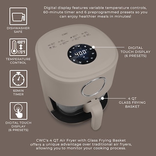 Foto 3 | Air Fryer Cook Con Color, 1200 W, 4 Litros, Cesta De Vidrio Con Diseño Elegante - Venta Internacional.
