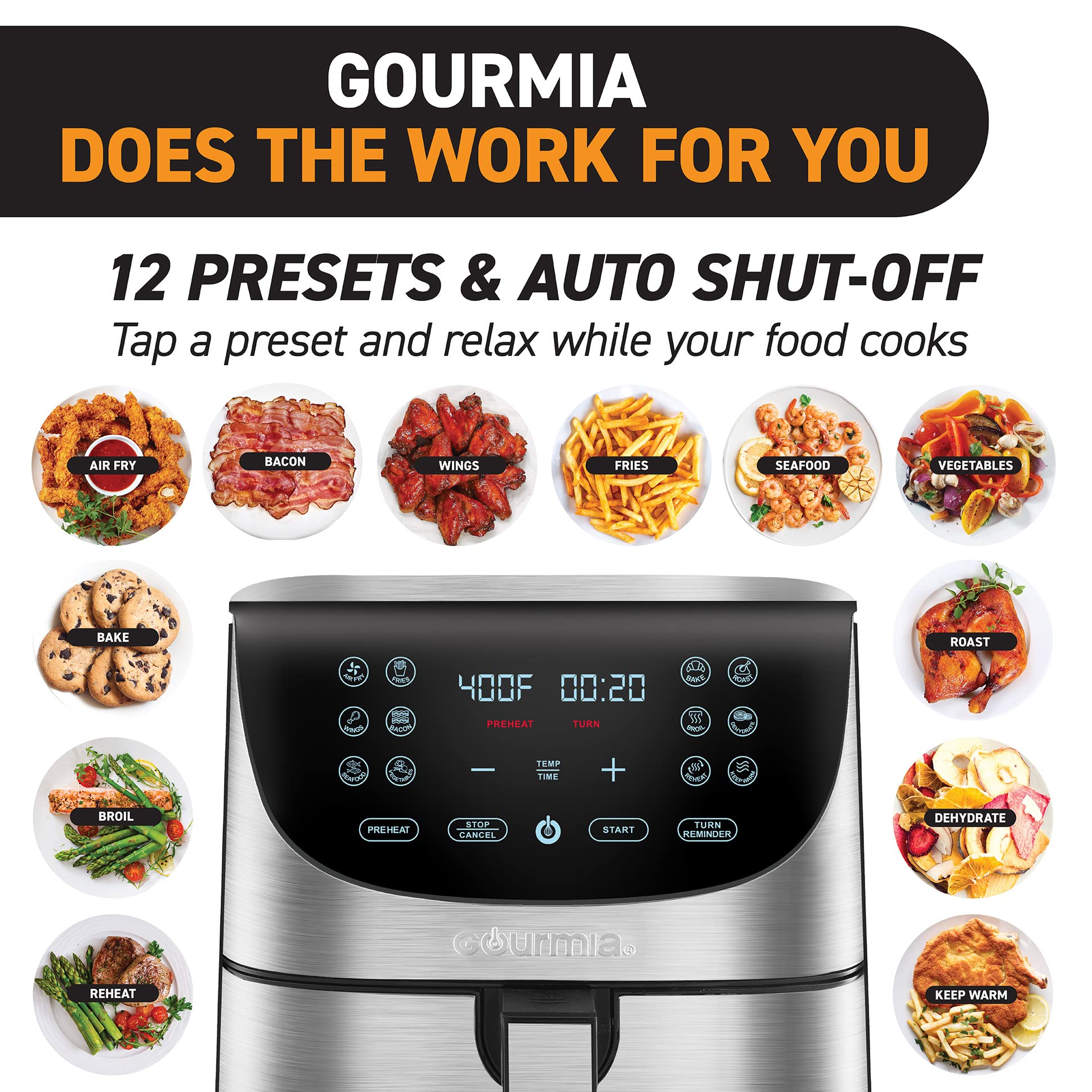 Foto 6 pulgar | Freidora de Aire Gourmia Gaf778 7 L 1700w 12 Presets Negro - Venta Internacional