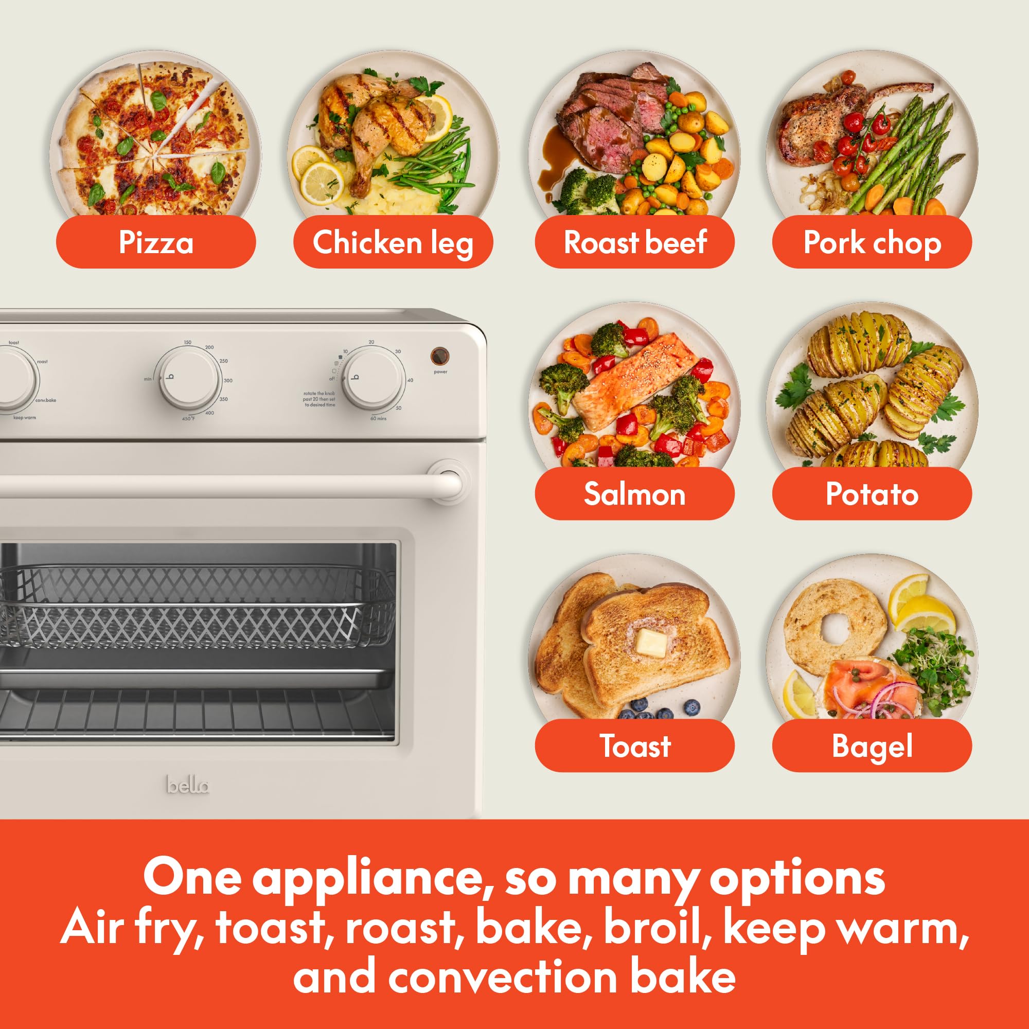 Foto 4 | Horno Tostador Air Fry Bella Air Fry 7 Preset 1700 W Oatmilk - Venta Internacional