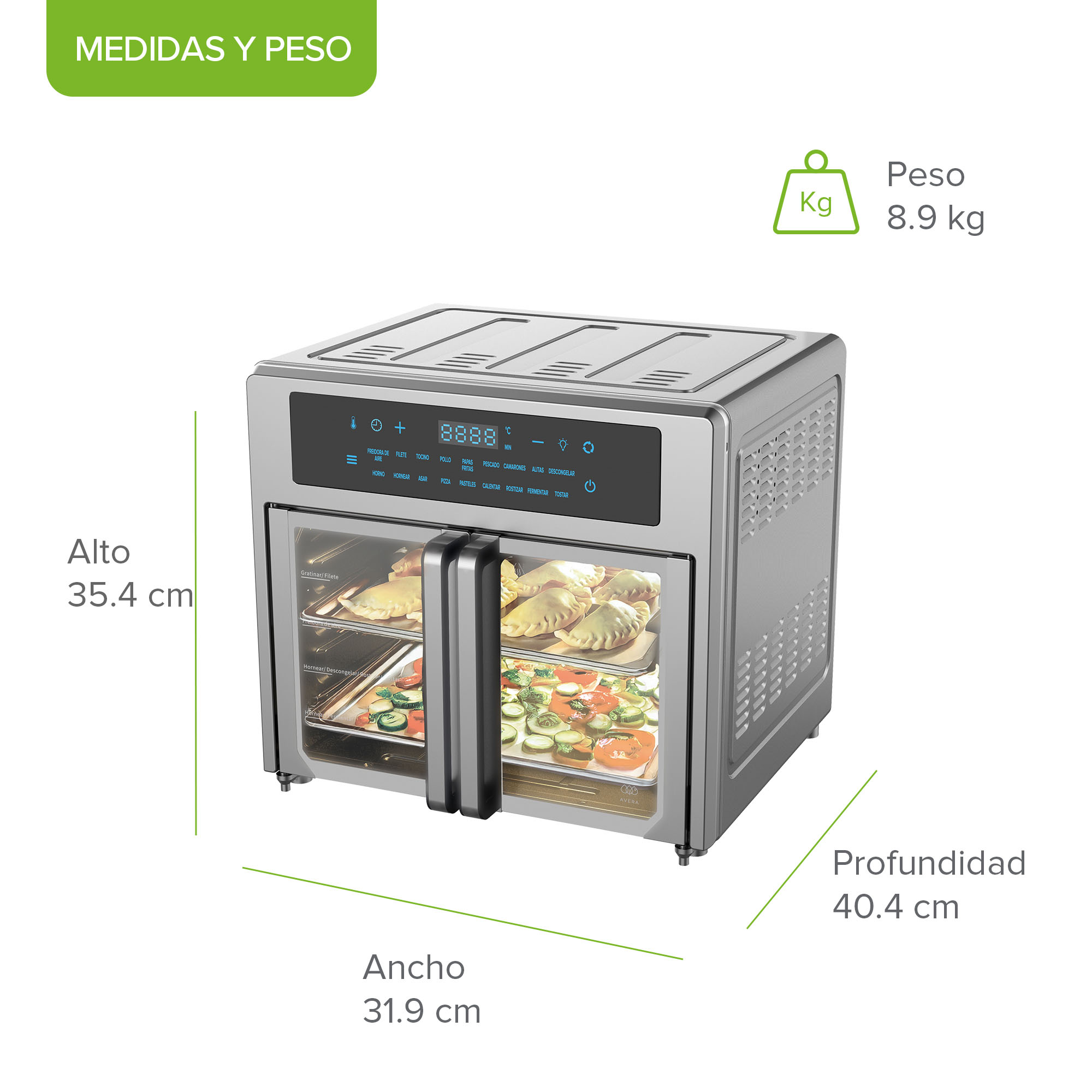 Foto 3 pulgar | Freidora de Aire y Horno Tostador Convección Avera 24 L Hpf01 Gris