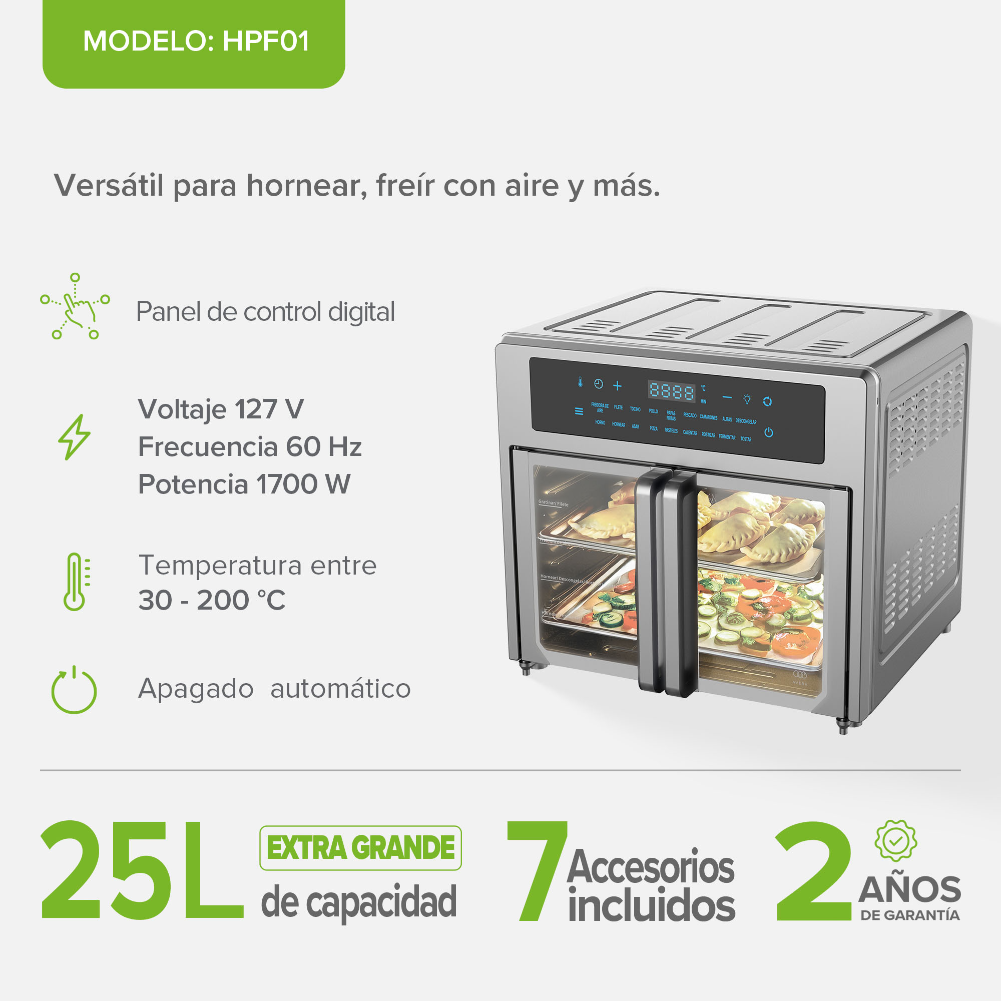 Foto 4 pulgar | Freidora de Aire y Horno Tostador Convección Avera 24 L Hpf01 Gris