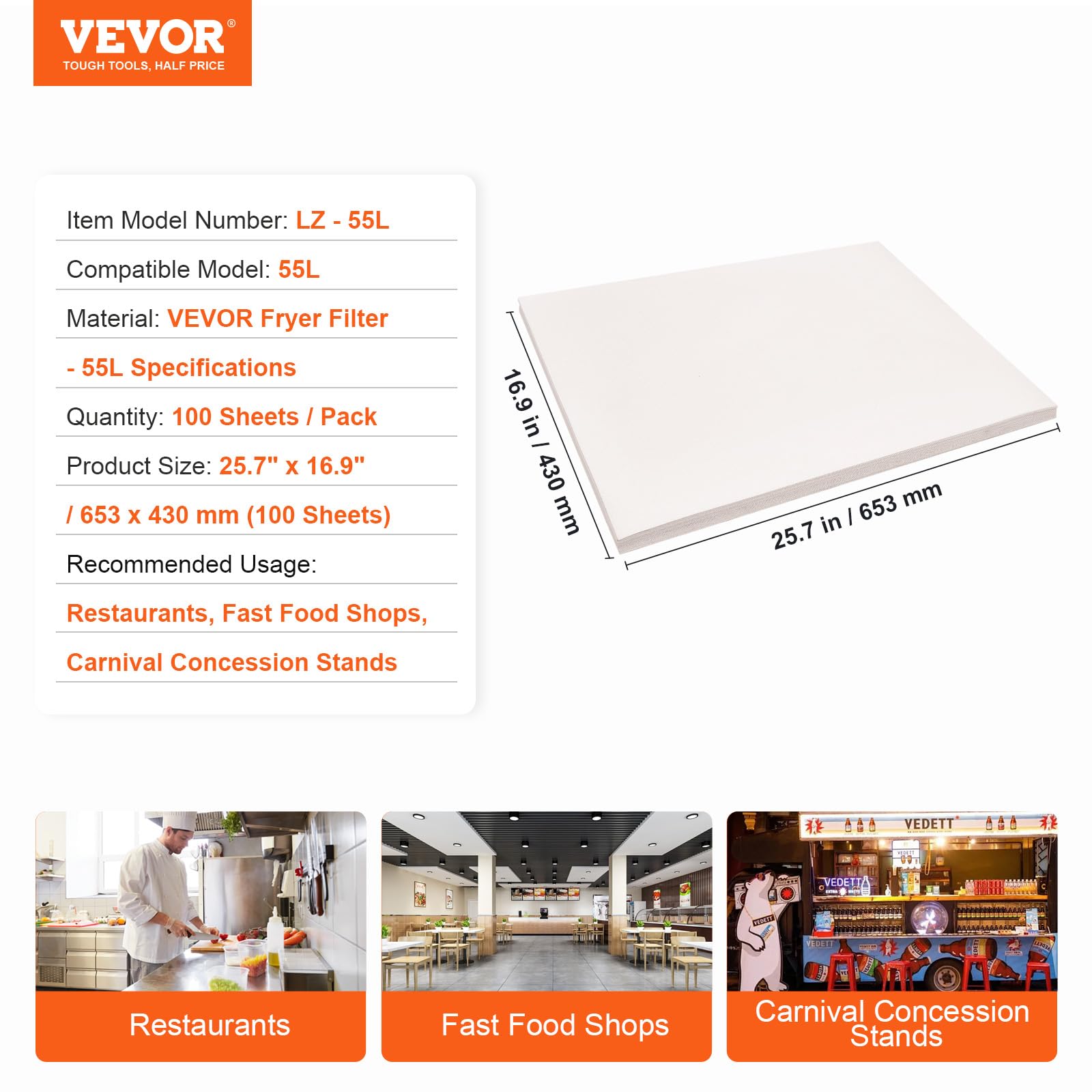 Foto 8 pulgar | Papel De Filtro Para Freidora Vevor, Paquete De 100 Unidades, 25,7 X 16,9 Cm, Para 55-58 Litros - Venta Internacional.