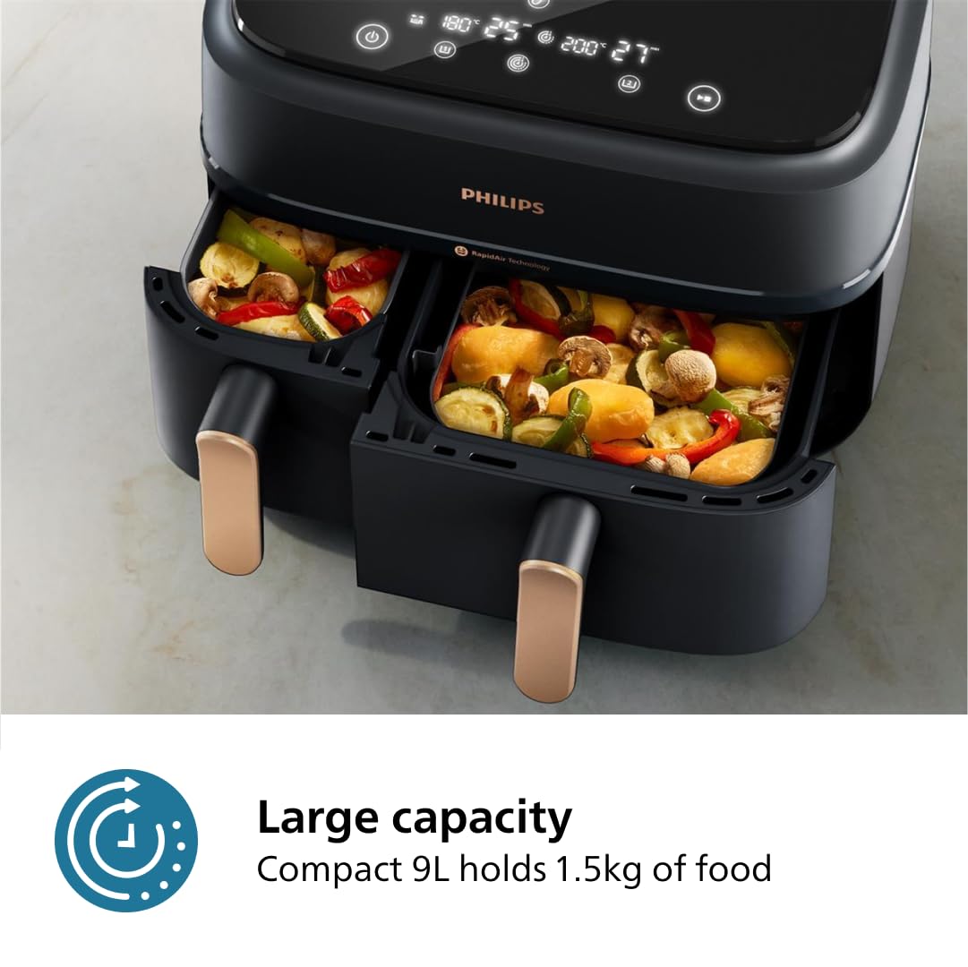 Foto 5 pulgar | Freidora Philips Serie 3000 Con Doble Cesta, 9,5 L, Color Negro - Venta Internacional.