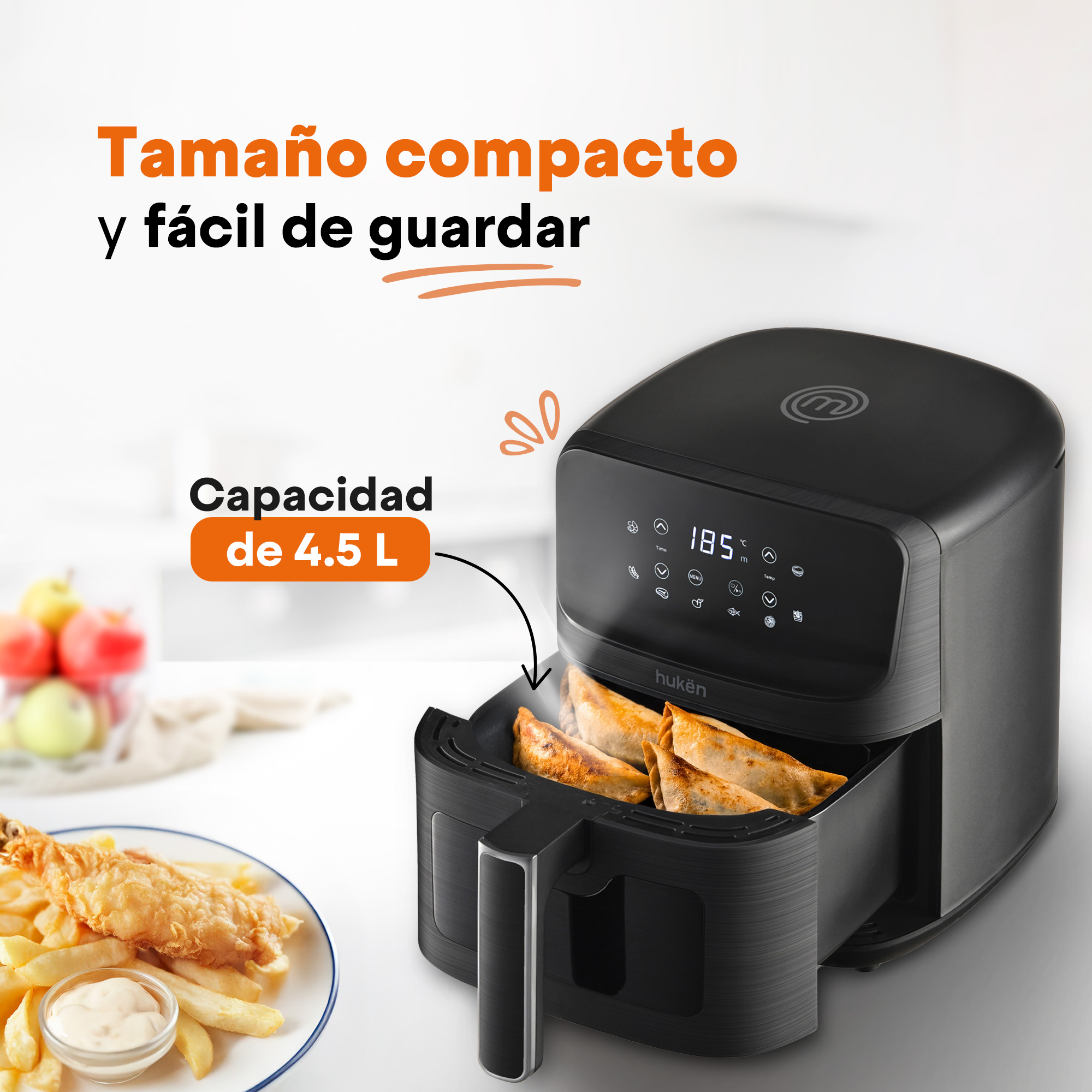 Foto 7 pulgar | Freidora De Aire Multifuncional Ligth-view 4.5l Masterchef By Huken Mk-af-45black Negro Matte