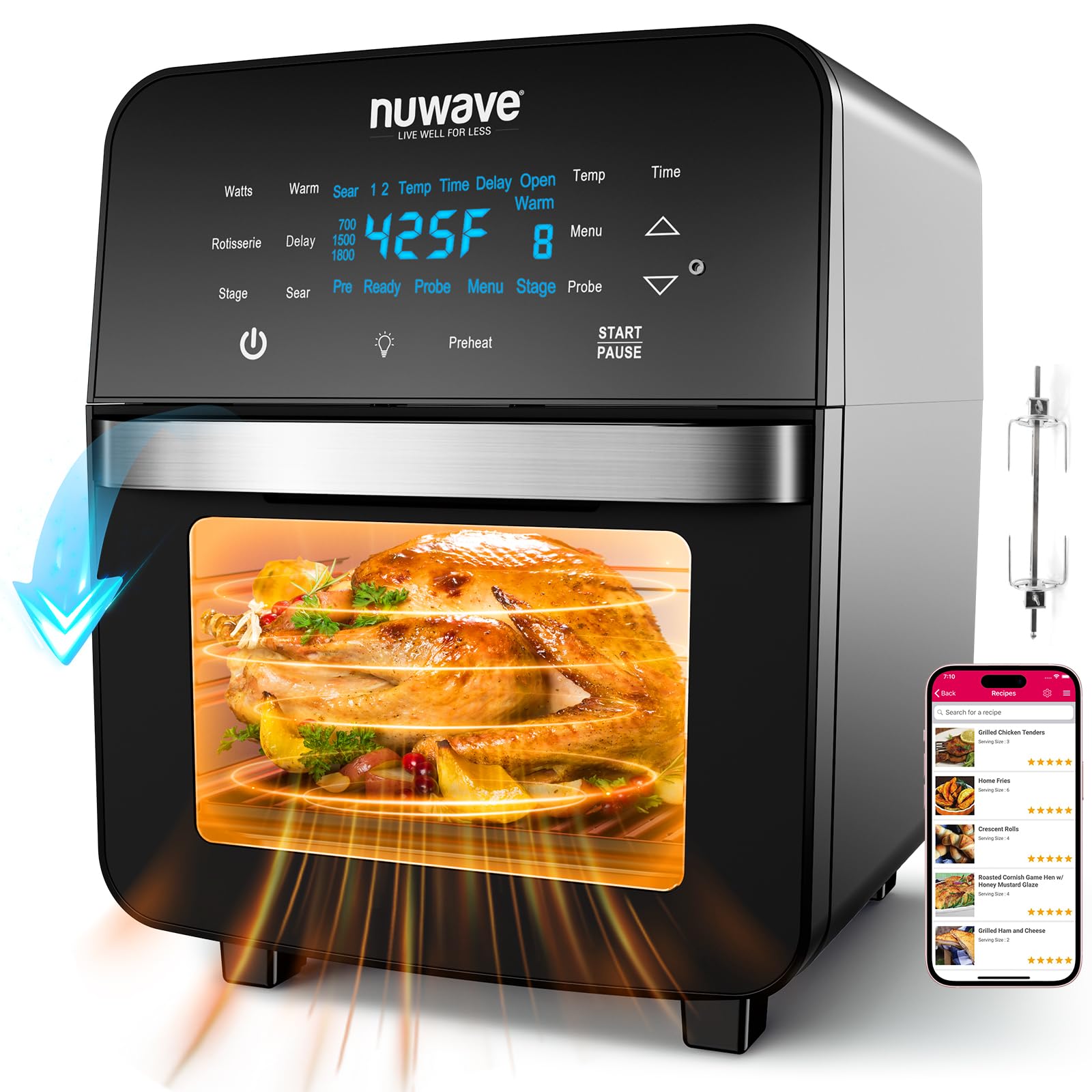 Kit Air Fryer, Horno Tostador Y Asador Nuwave Brio De 15,5 Cuartos De Galón - Venta Internacional.