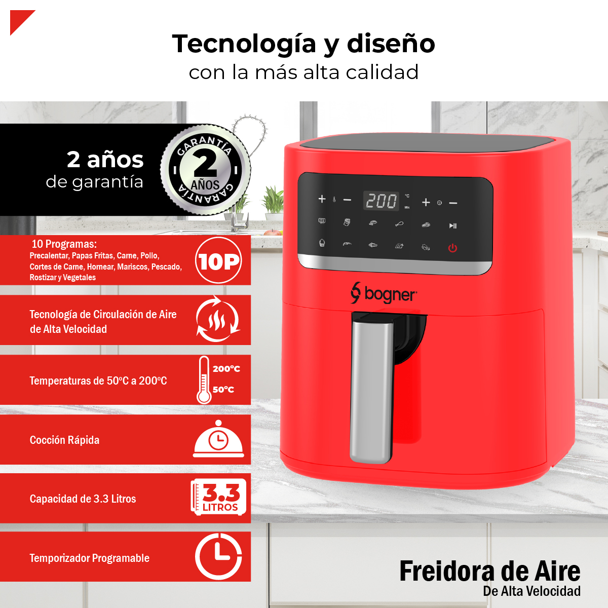 Foto 4 pulgar | Freidora de Aire Bogner BAF03 Alta Velocidad 3.3 l