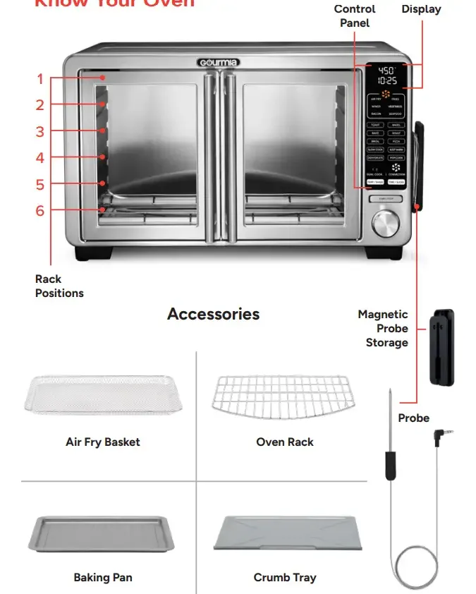 Foto 3 pulgar | Gourmia Xl Horno Con Freidora Aire Acero Inoxidable Color Gris Plateado
