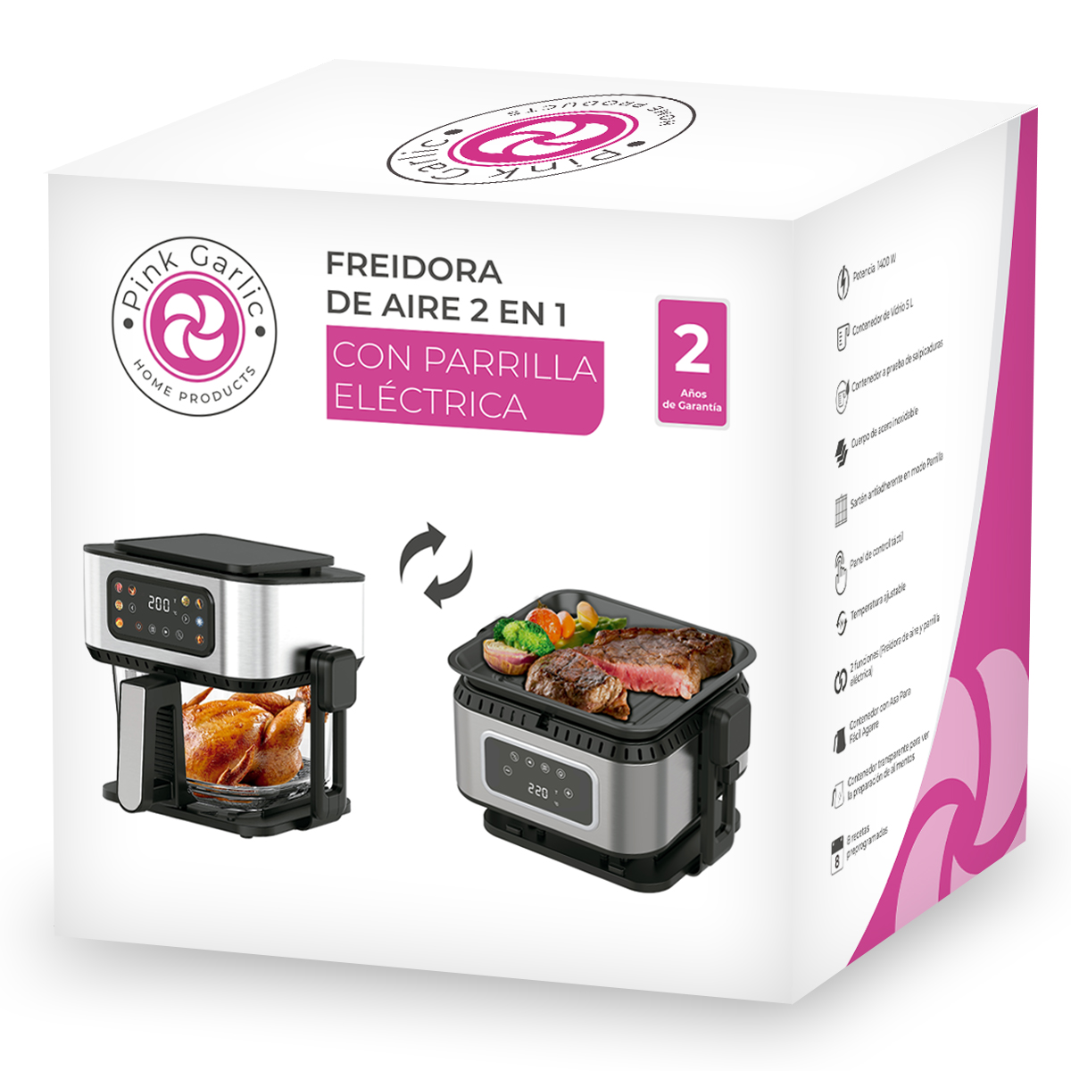 Foto 7 | Freidora De Aire  2 En 1  Con Parrilla Eléctrica Pink Garlic