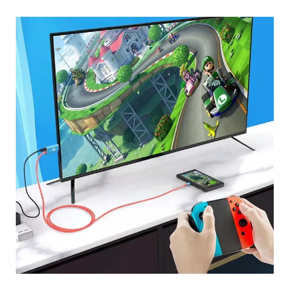 Foto 4 pulgar | Cable Adaptador Tipo C A Hdmi Para Tv Nintendo Switch Eo Safe Imports Esi-14428 Rojo