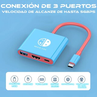 Foto 3 | Adaptador Hub De 3 Puertos Usb+hdmi+tipo C Para Consola Ns
