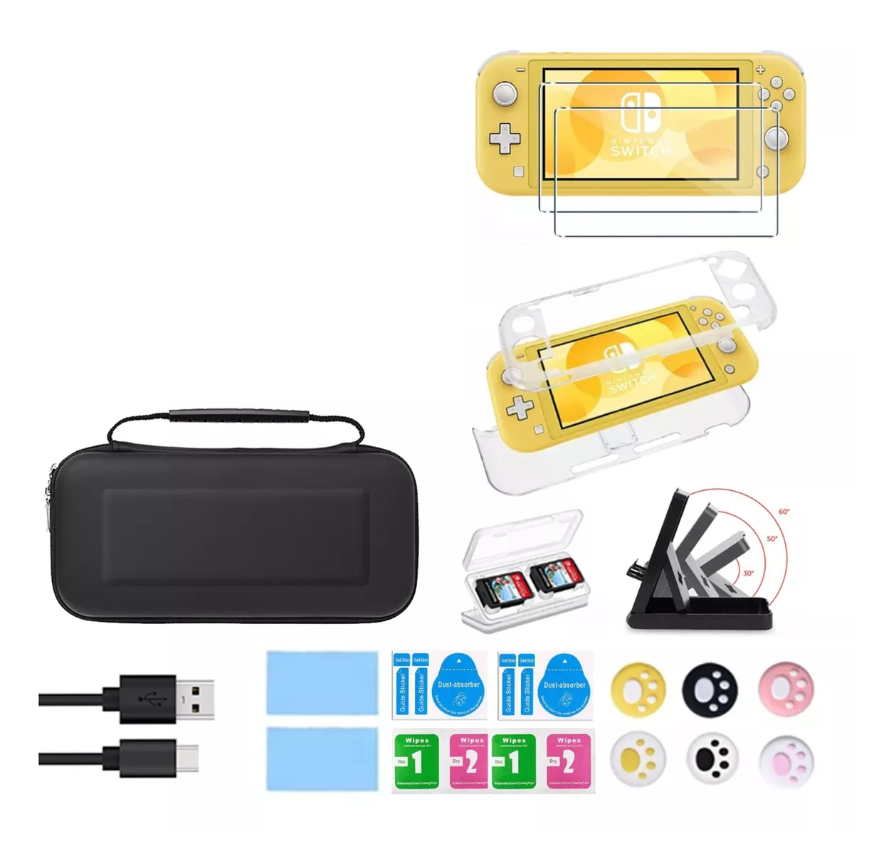 Kit De Accesorios Con Estuche Para Nintendo Switchlite 20 en 1 Negro