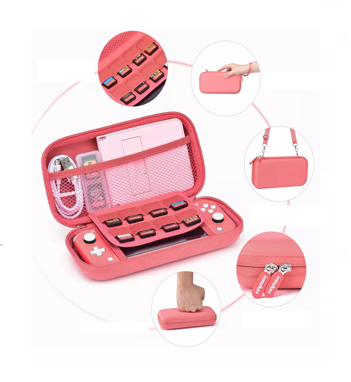 Foto 4 pulgar | Funda para Nintendo Switch Lite Belug Rosa con Accesorios