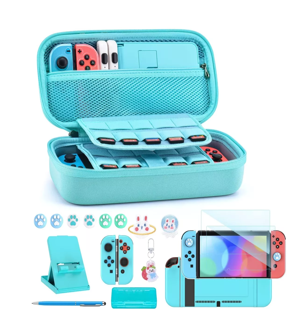 Foto 6 pulgar | Kit De Accesorios Para Nintendo Switch Funda Estuche 18 Pcs Azul