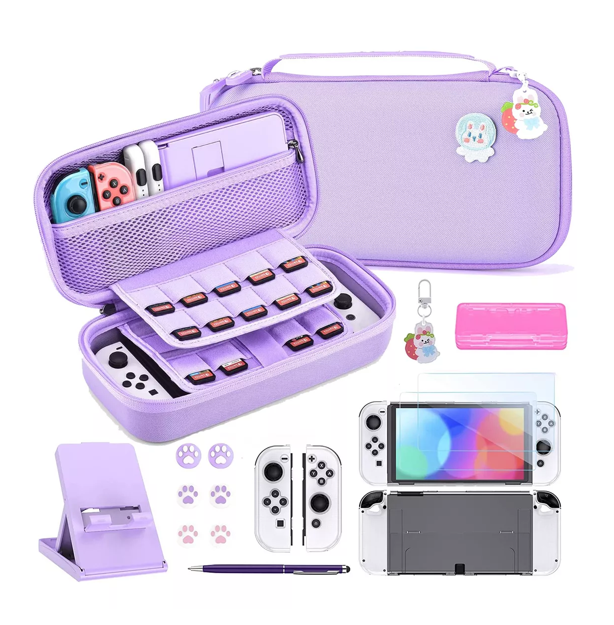 Foto 5 pulgar | Kit de Accesorios para Nintendo Switch Oled Estuche 18 en 1 Lila