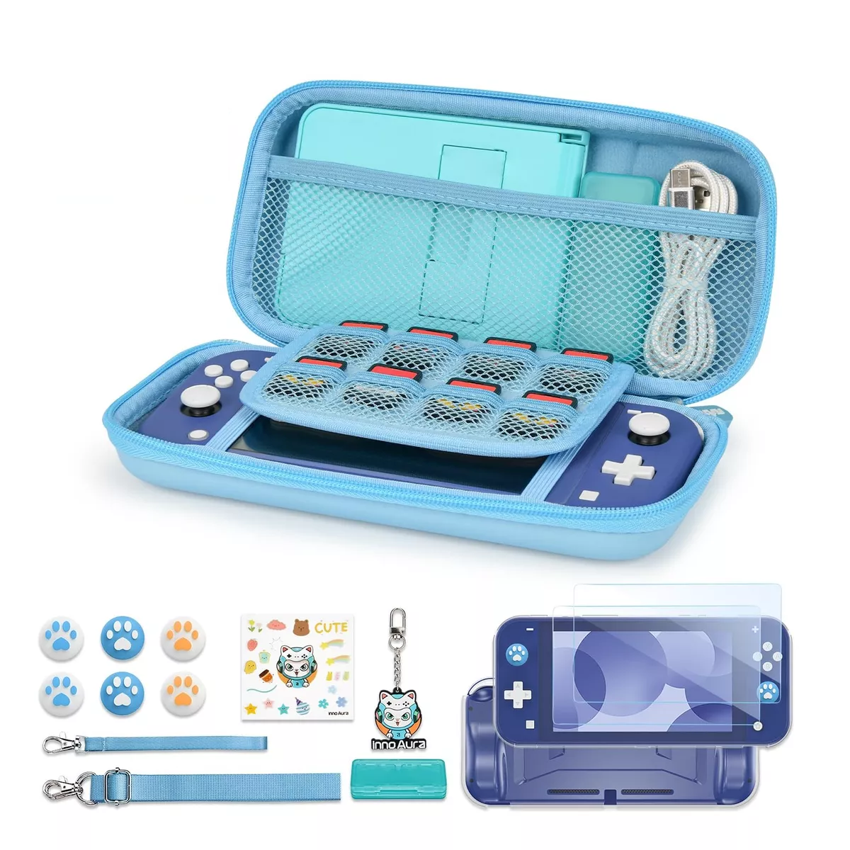 Kit De Accesorios Para Nintendo Switch Lite Funda Pingüinos Eo Safe Imports Esi-14442 Azul