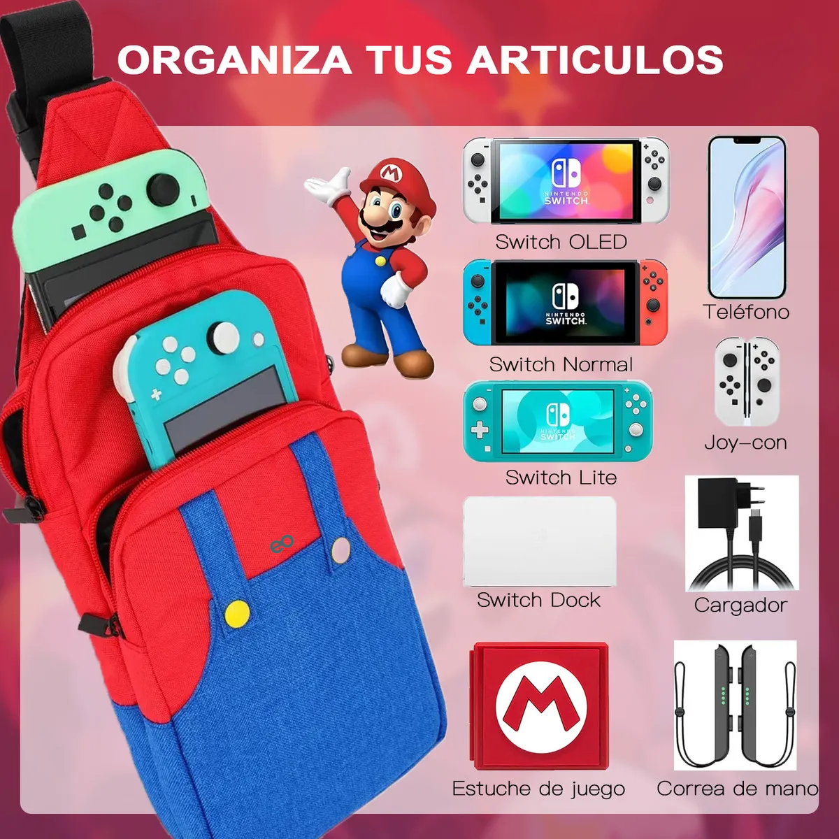 Foto 4 pulgar | Mochila Estuche Para Nintendo Switch, Bolsa De Pecho Eo Safe Imports Esi-14451-1 Multicolor