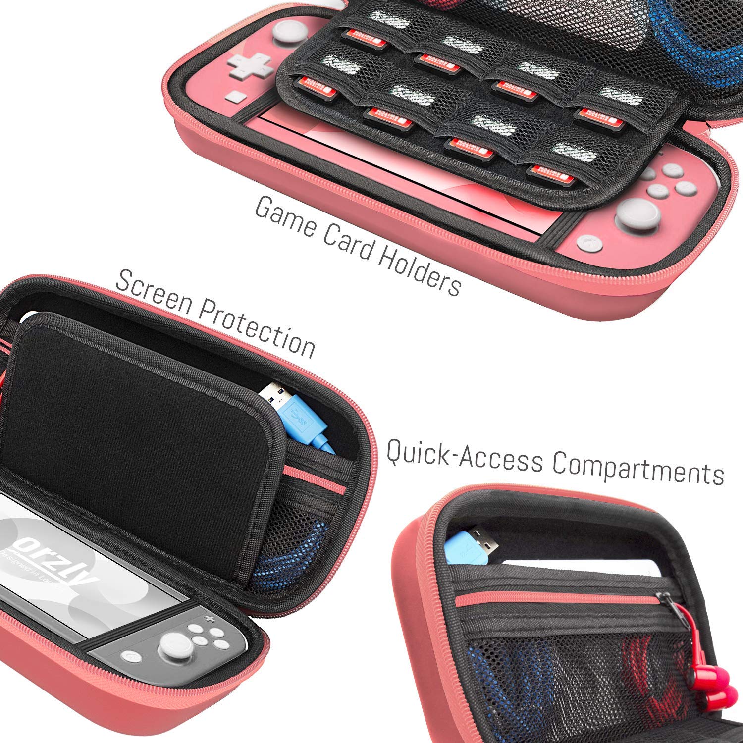Foto 4 | Funda De Transporte Orzly Para Nintendo Switch Lite Con Almacenamiento [coral] - Venta Internacional.