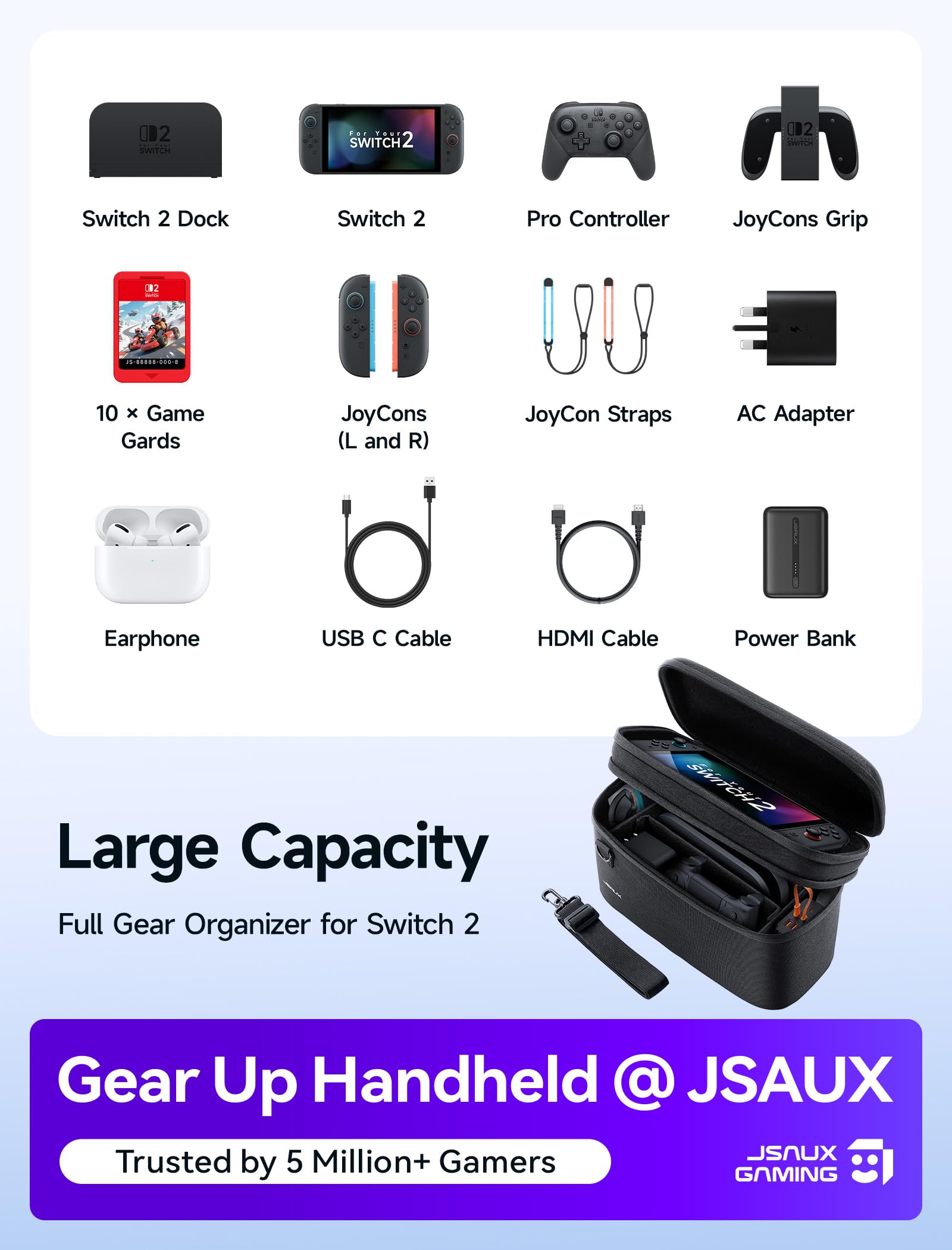 Foto 3 pulgar | Funda De Transporte Jsaux All-in-one Para Nintendo Switch 2 - Negra - Venta Internacional.