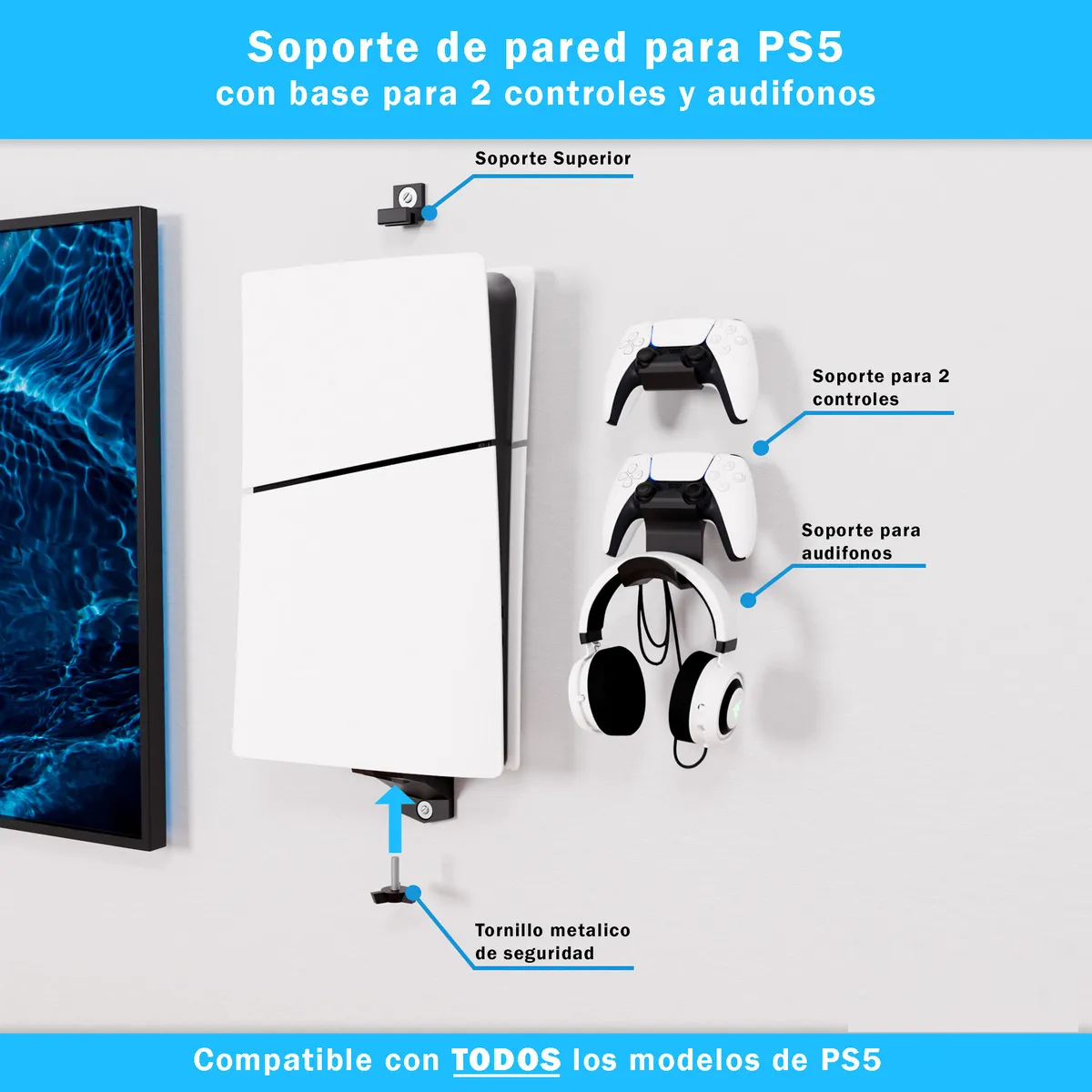 Foto 3 pulgar | Soporte Compatible Con Playstation 5 + Base Para Control Eo Safe Imports Esi-19633 Negro