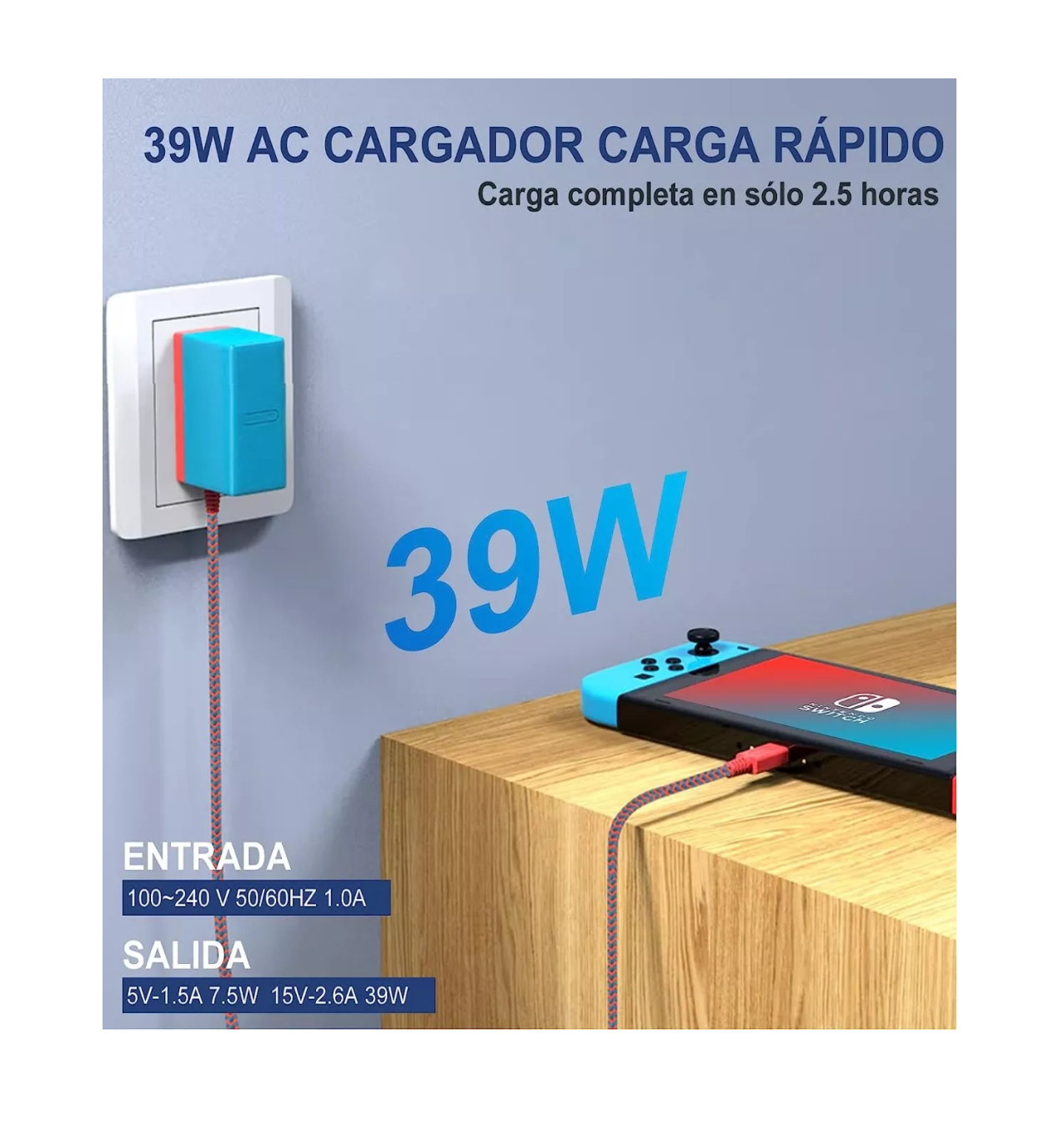 Foto 5 pulgar | Cargador Para Nintendo Switch 5v 1.5a/ 15v 2.6a Ac Adaptador Rojo