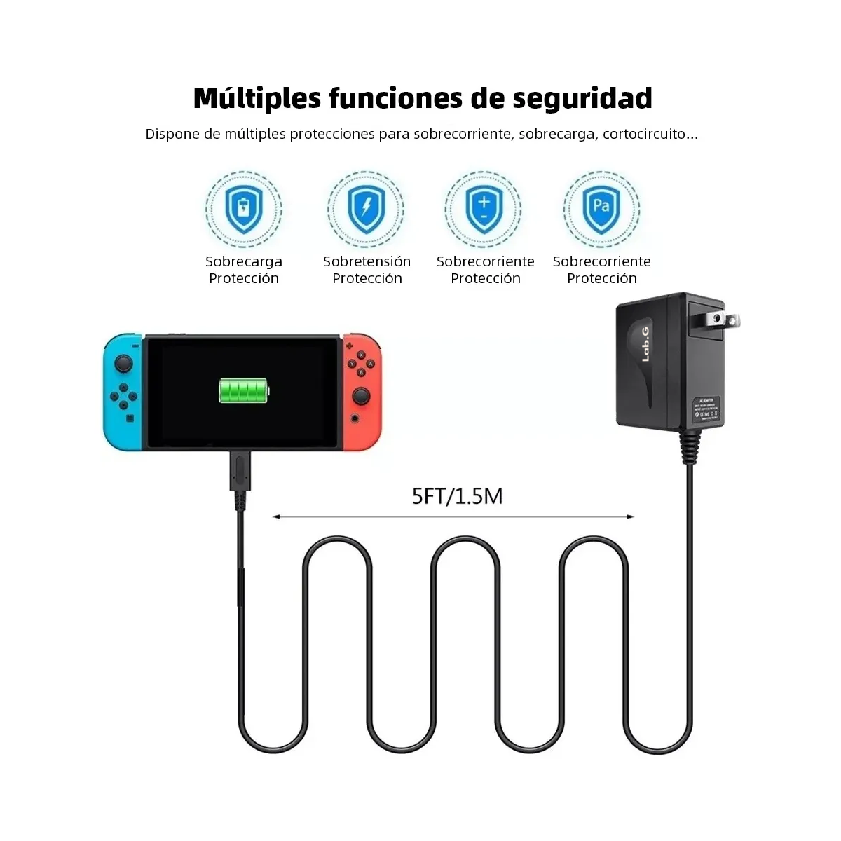 Foto 6 pulgar | Ac Adapter Cargador Para Nintendo Switch/lite-15v 2.6 A Lab.g Negro