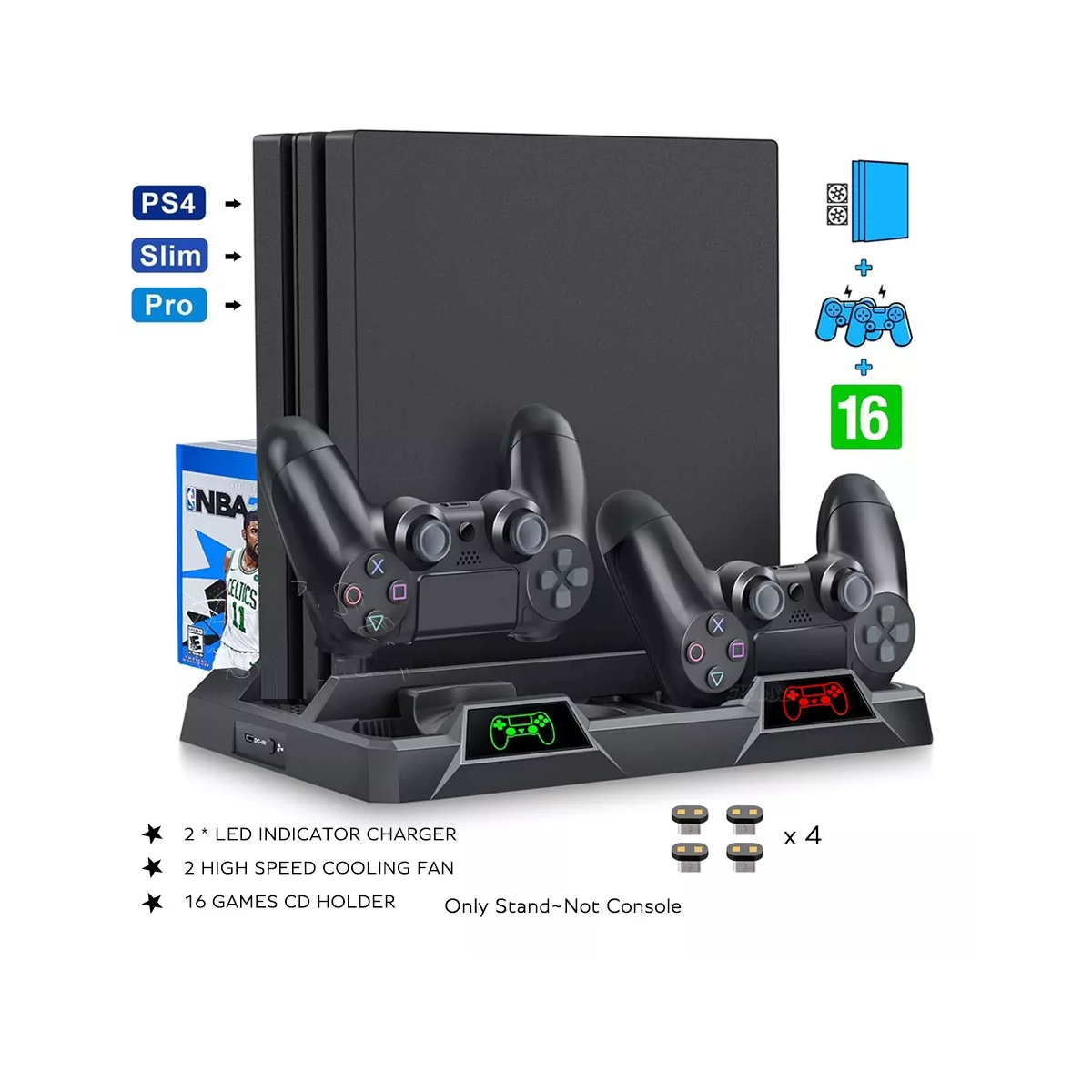 Foto 3 pulgar | Base Vertical Enfriadora Cargador Controles Ps4 Slim Y Pro Eo Safe Imports Esi-14261 Negro