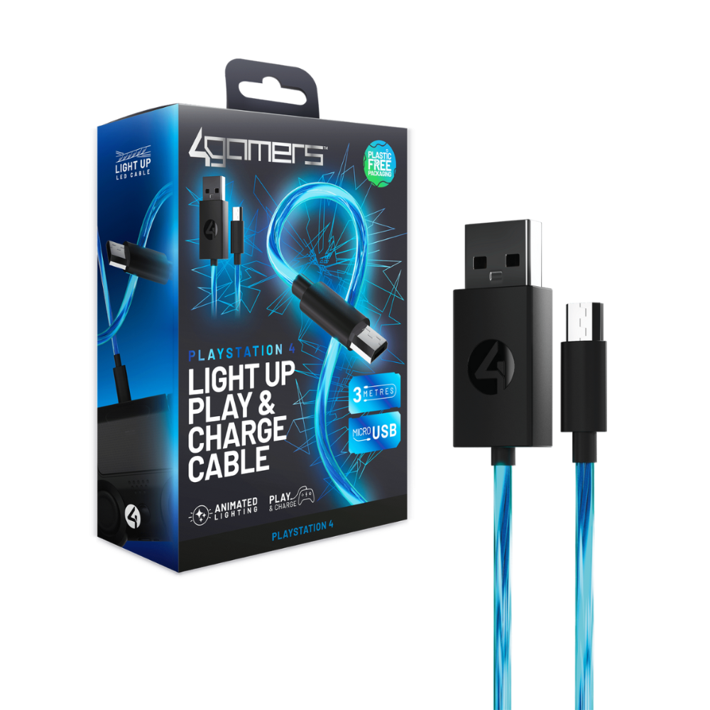 Foto 2 pulgar | Cable 4gamers Carga Y Juega Led 3m Usb-c . Para Ps4, Efecto Led Azul, Micro-usb