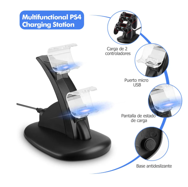 Foto 6 pulgar | Cargador Controlador Usb Doble Para Mando Ps4 Negro
