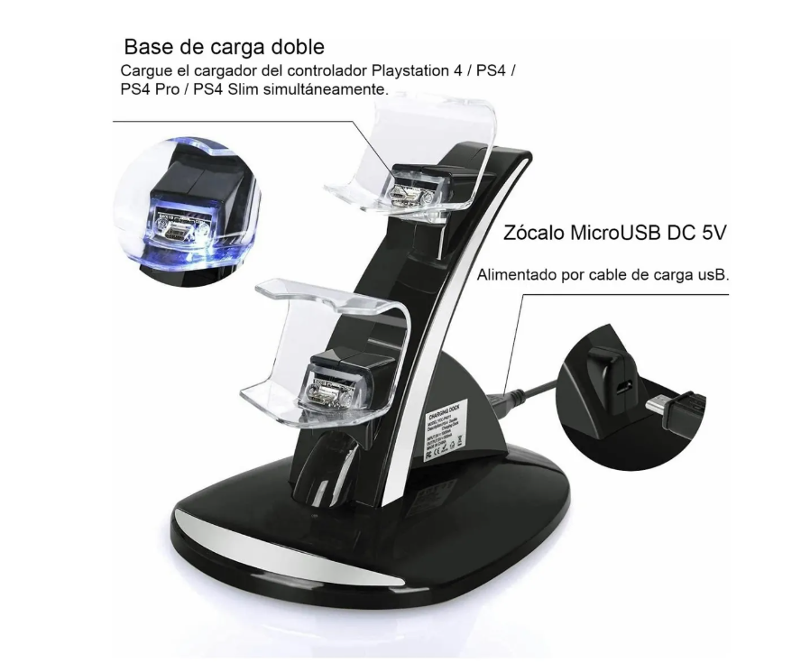 Foto 5 pulgar | Cargador Controlador Usb Doble Para Mando Ps4 Negro