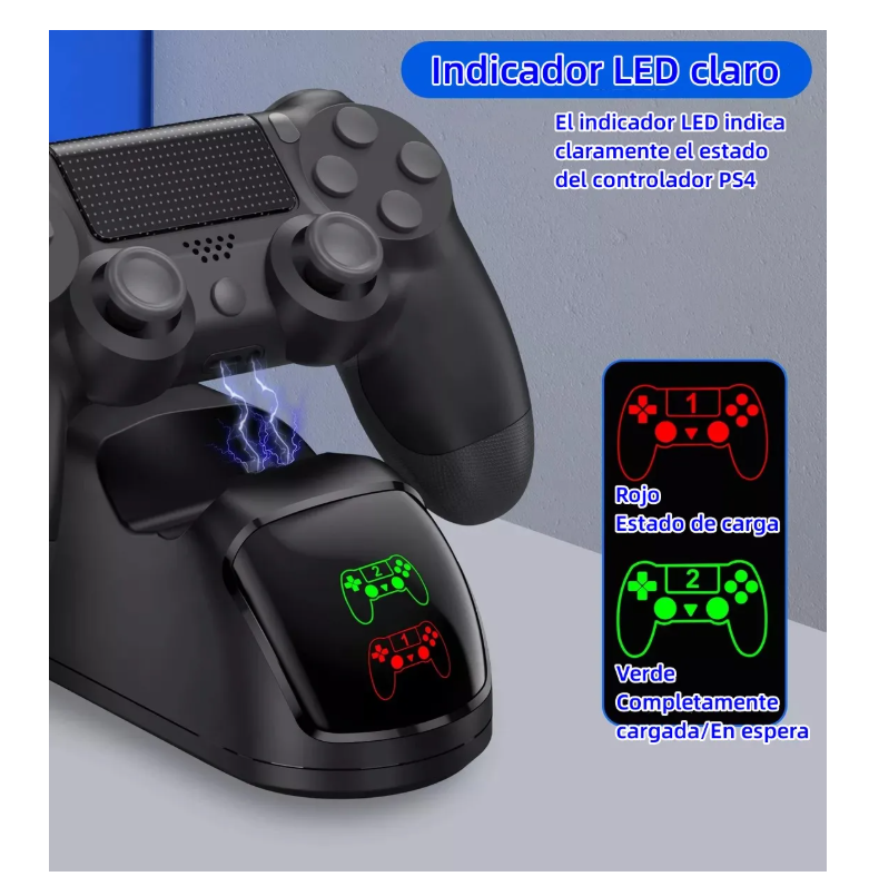 Foto 4 pulgar | Cargadores De Controles Usb Doble Para Mandos Led Ps4 Negro