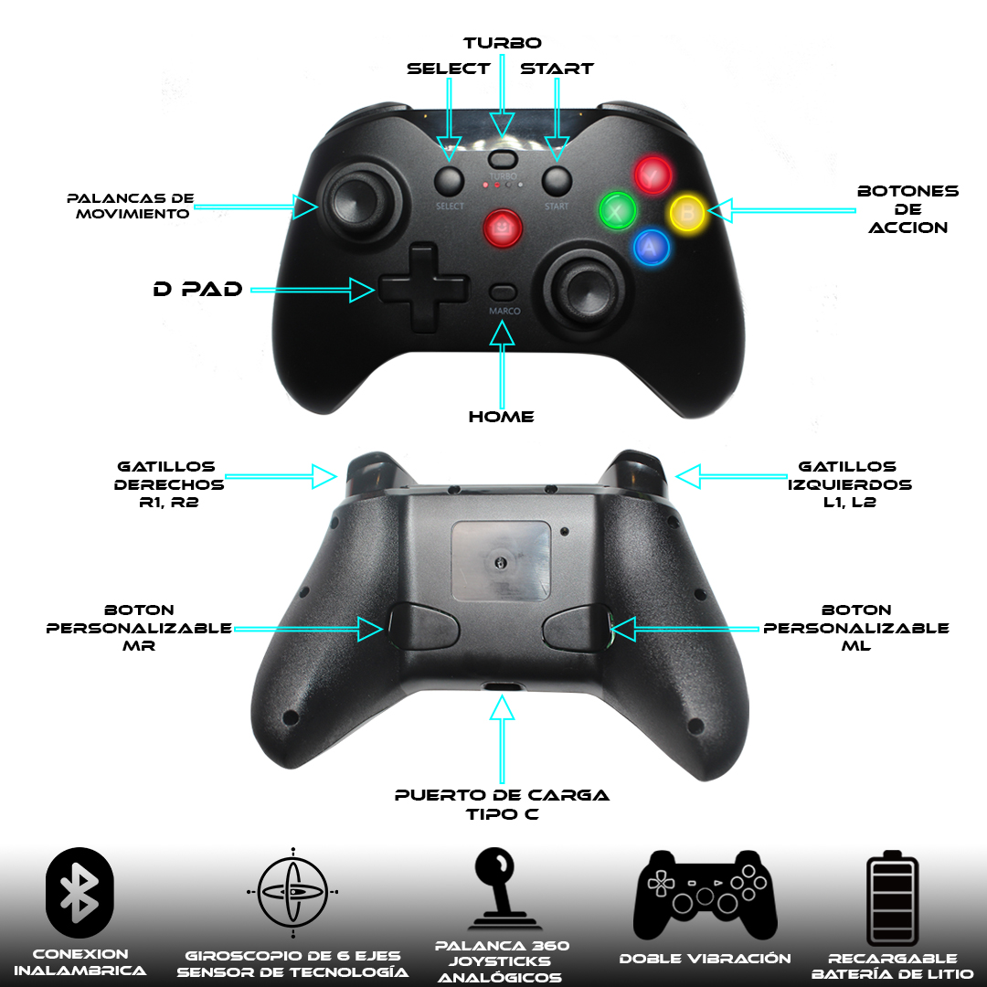 Foto 4 pulgar | Control Inalámbrico Compatible Con Ps4,android,ios,switch,ps3 Negro