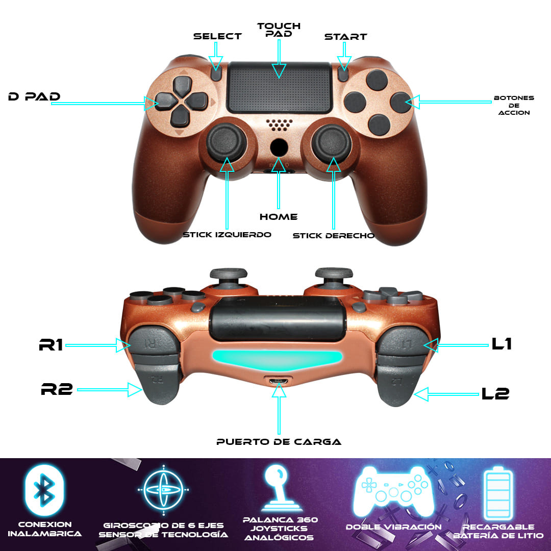 Foto 4 pulgar | Control Inalámbrico Compatible con Ps4 Cobre + Cable de Carga