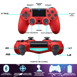 Foto 3 | Control Inalámbrico Compatible con Ps4 Rojo + Cable de Carga