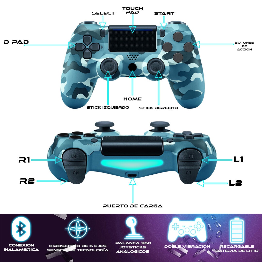 Foto 4 pulgar | Control Inalámbrico para Ps4 Store Cline Camuflaje Azul